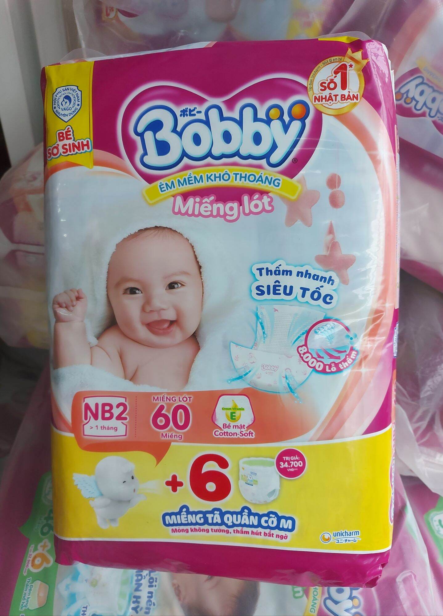 Miếng lót sơ sinh Bobby Newborn 2 NB2_60+6 (66 miếng)