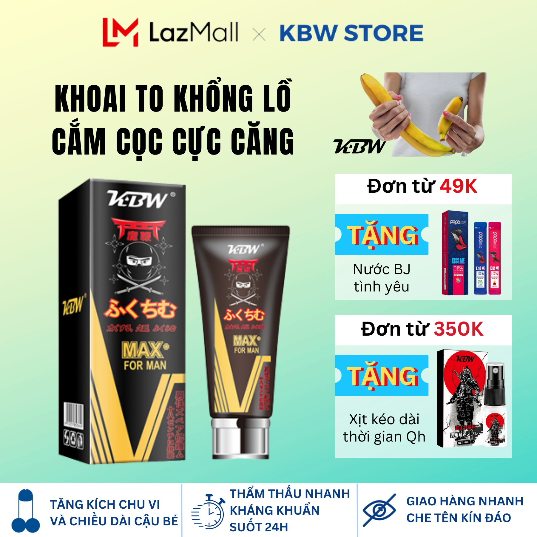 Kem KBW MAX+  Tăng Kích Thước Cậu Bé Làm Chủ Cuộc Yêu Bằng Cậu Bé Siêu Khủng che tên khi giao