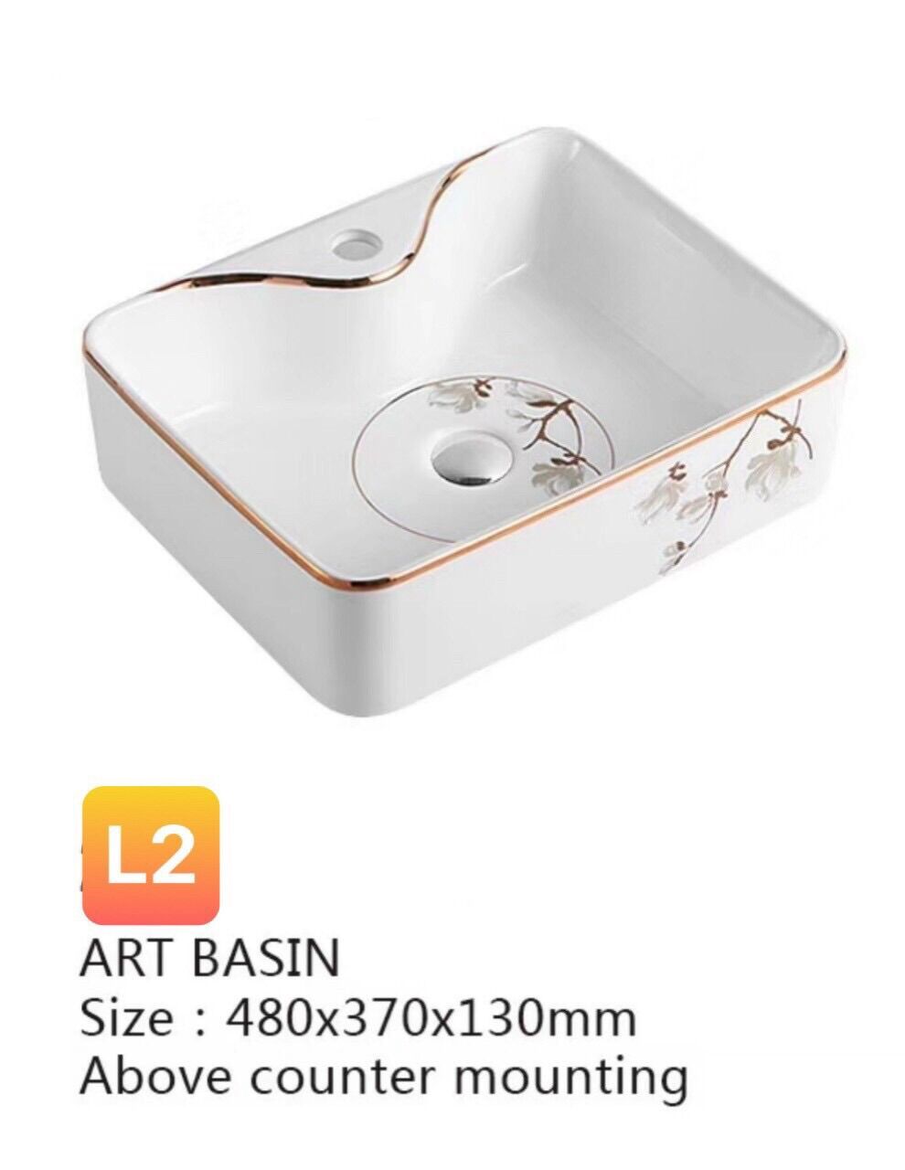 Lavabo sứ in hoa viền vàng ( vuông hoặc tròn)