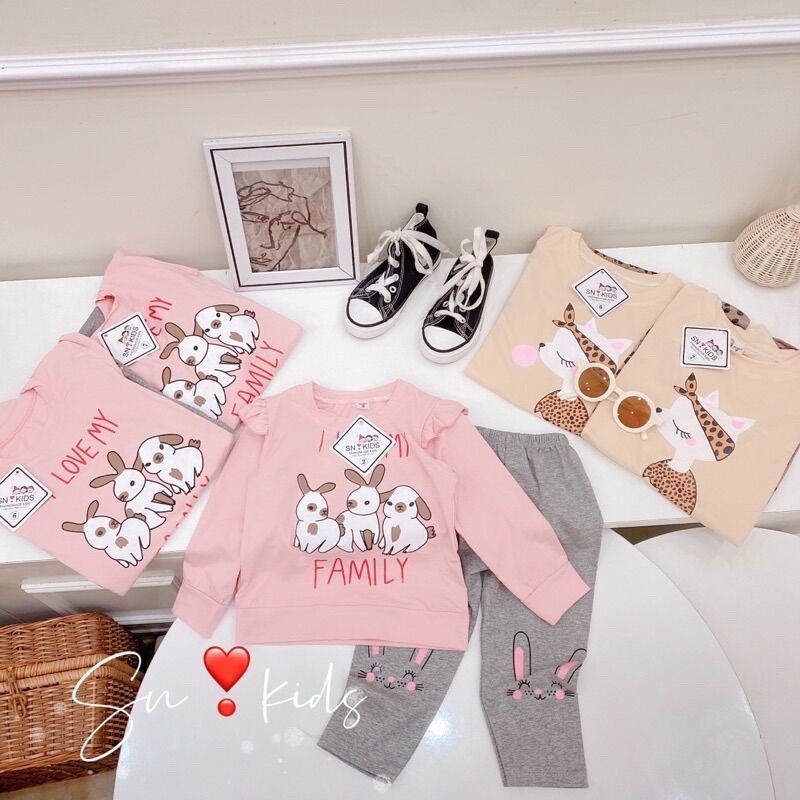 Bộ đồ dài tay cotton tàu hoạ tiết cáo thỏ thu đông cho bé trai bé gái ❤️