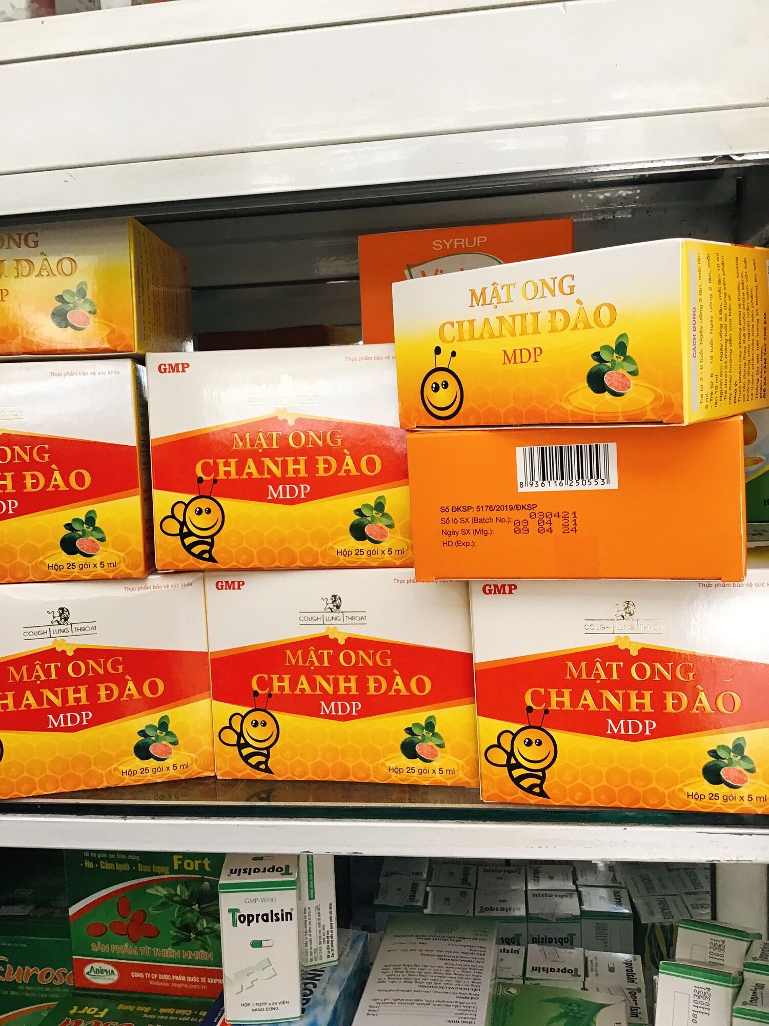 Sirô mật ong chanh đào Mediphar giảm ho bổ phế - hộp 25 gói