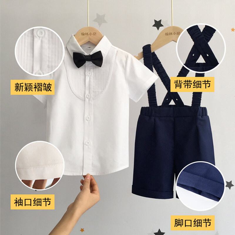 Bộ đồ lễ phục một tuổi cho bé trai bộ đồ vest bé trai tiệc sinh nhật trẻ sơ sinh bắt tuần trẻ em mùa hè cho nam quần yếm