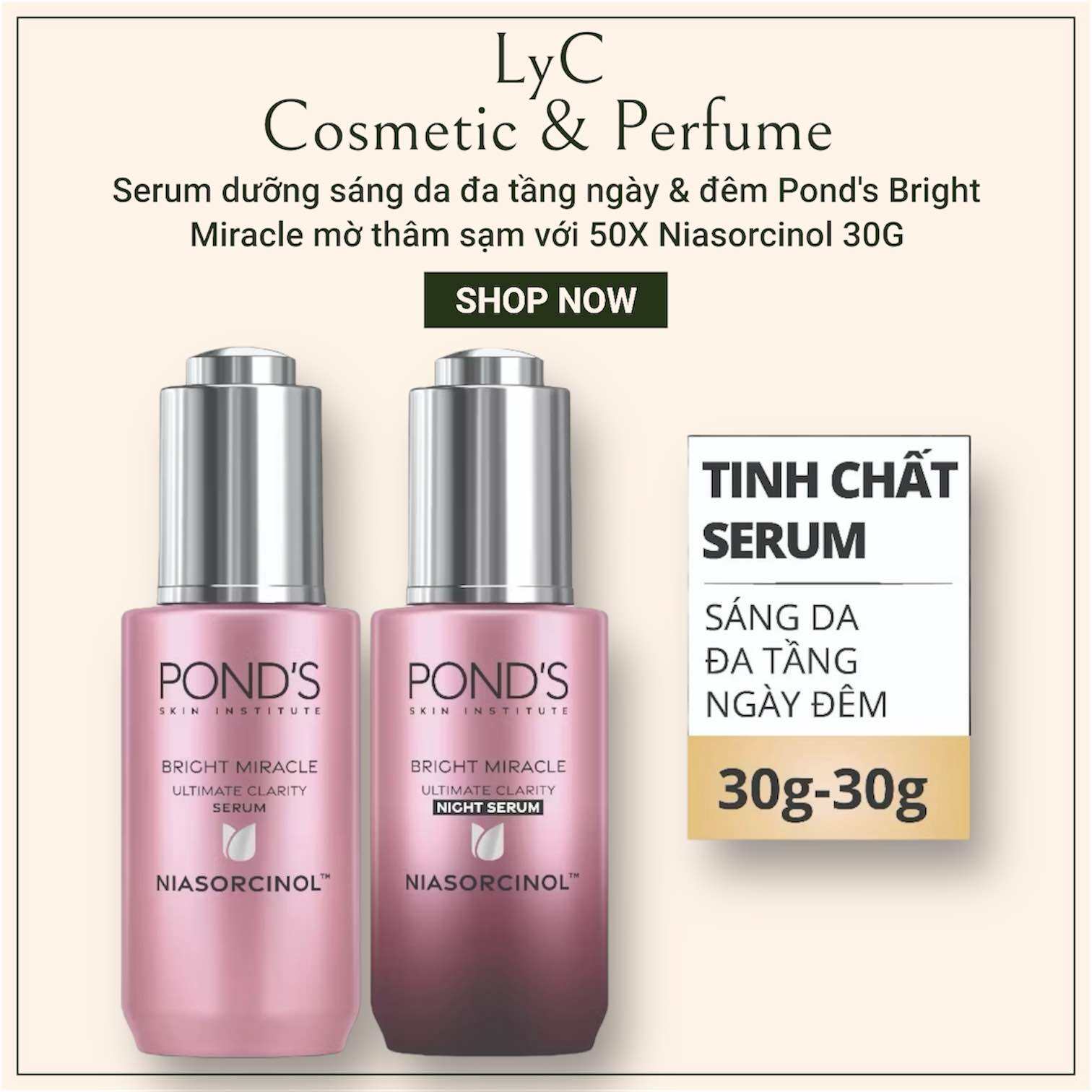 [POND’S]Tinh Chất Serum Pond's Bright Beauty 3D Glow Serum Dưỡng Sáng Mờ Thâm 30g Ngày Và Đêm