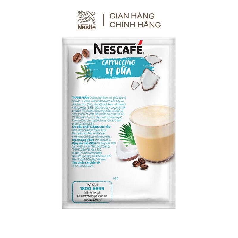 Cà phê hoà tan NESCAFE’ Cappuccino vị Dừa ( hộp 10 gói x 20g)