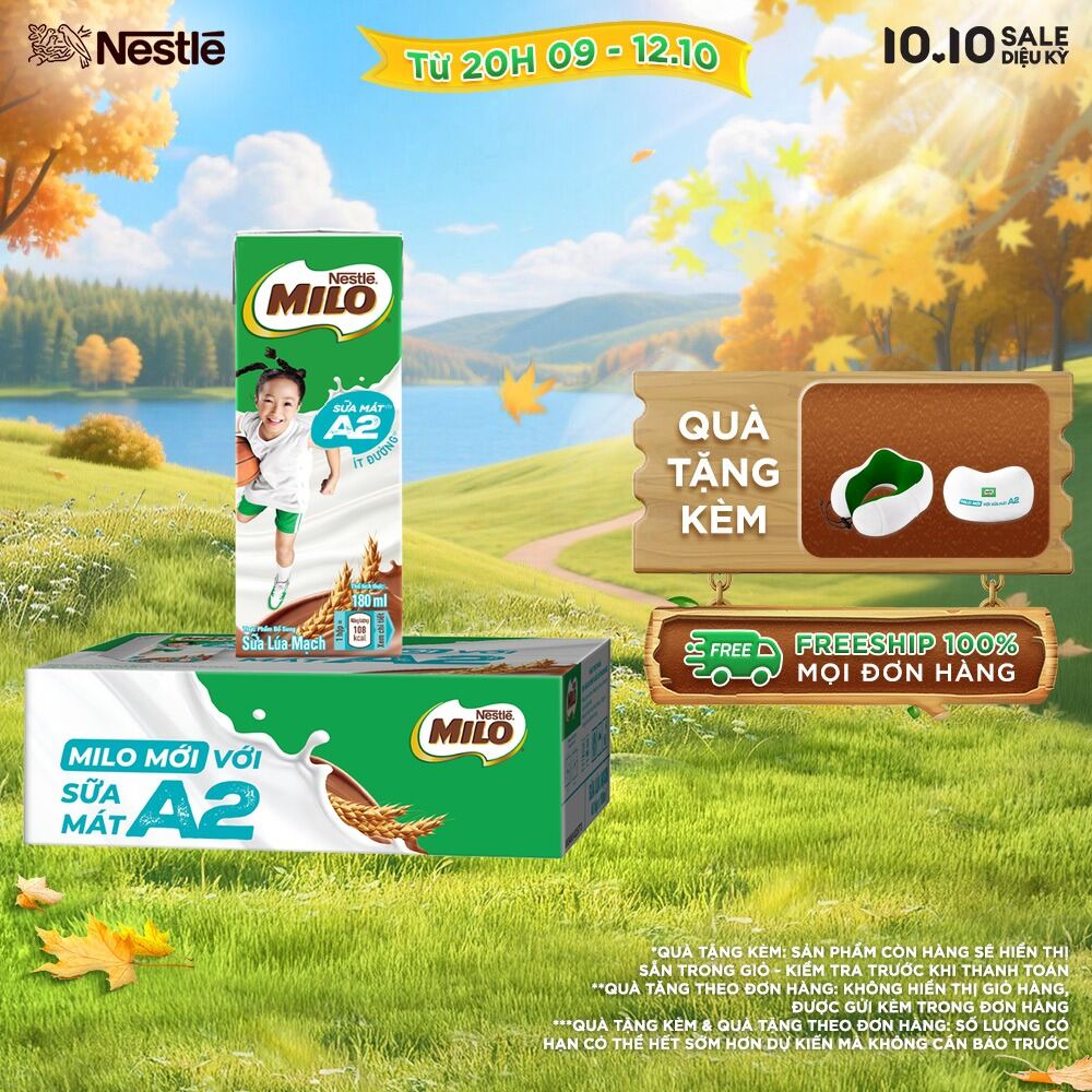 [ƯU ĐÃI THÁNG 10] [FREESHIP HCM] Thùng Sữa Lúa Mạch Nestle MILO A2 MỚI 48 hộp (4x180ml)