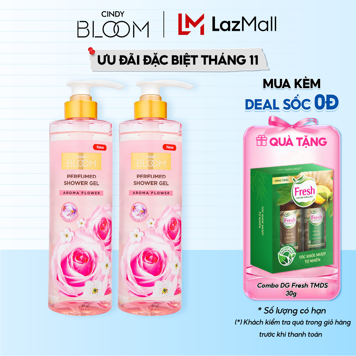 Combo 2 Sữa Tắm Hương Nước Hoa Cindy Bloom Aroma Flower Ngọt Ngào Nữ Tính 640g/chai