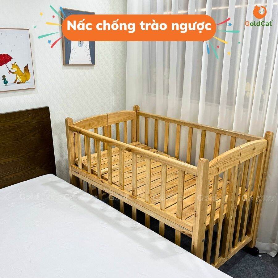 Giường cũi GoldCat cao cấp màu gỗ tự nhiên cho bé