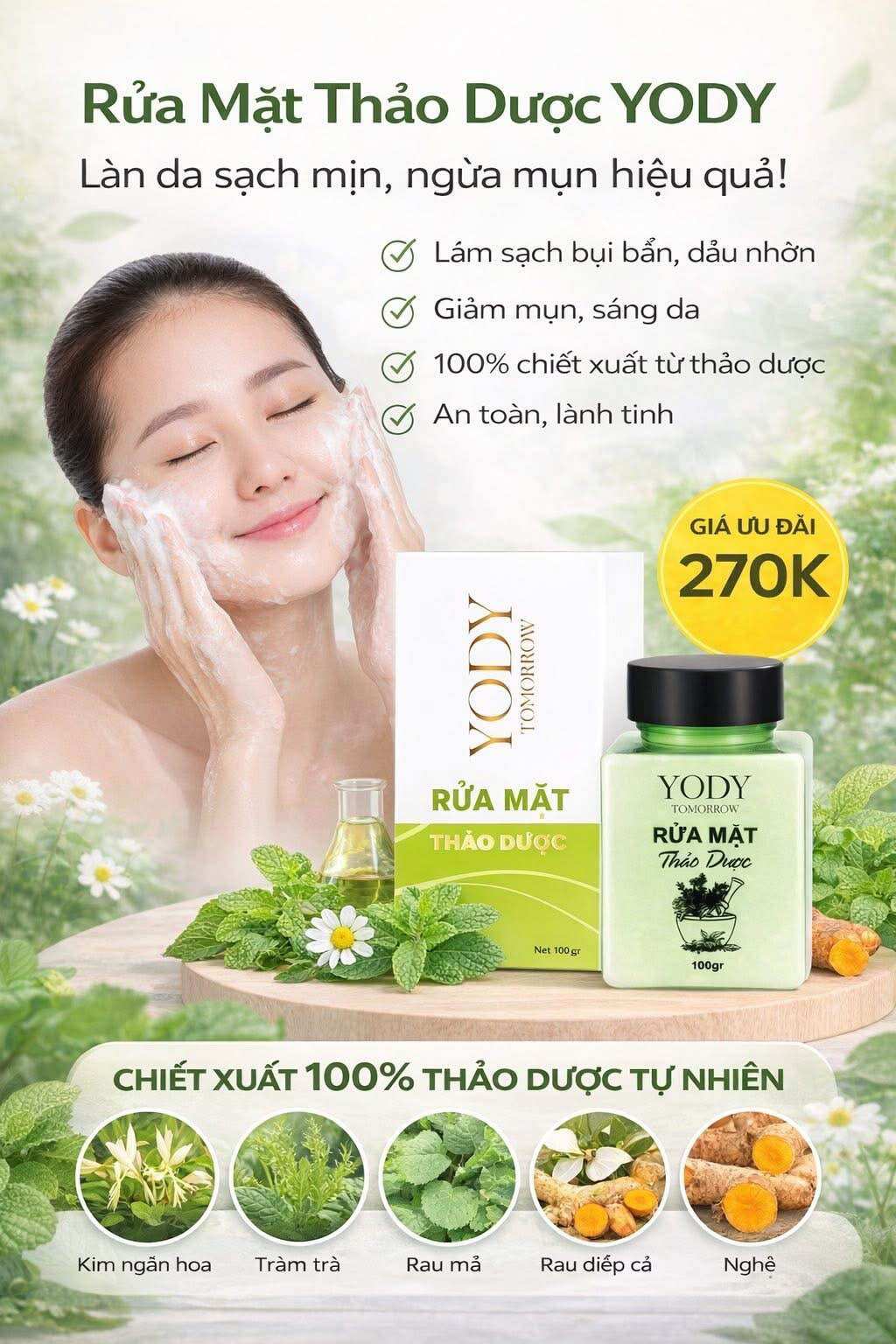 Bột Rửa Mặt Thảo dược 100g  Yody Phương Anh[ MẪU MỚI] - 3