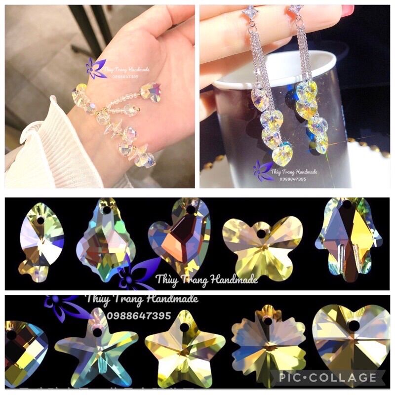 Mặt Pha lê, charm pha lê siêu lấp lánh long lanh làm mặt dây chuyền, hoa tai, vòng tay trang sức handmade