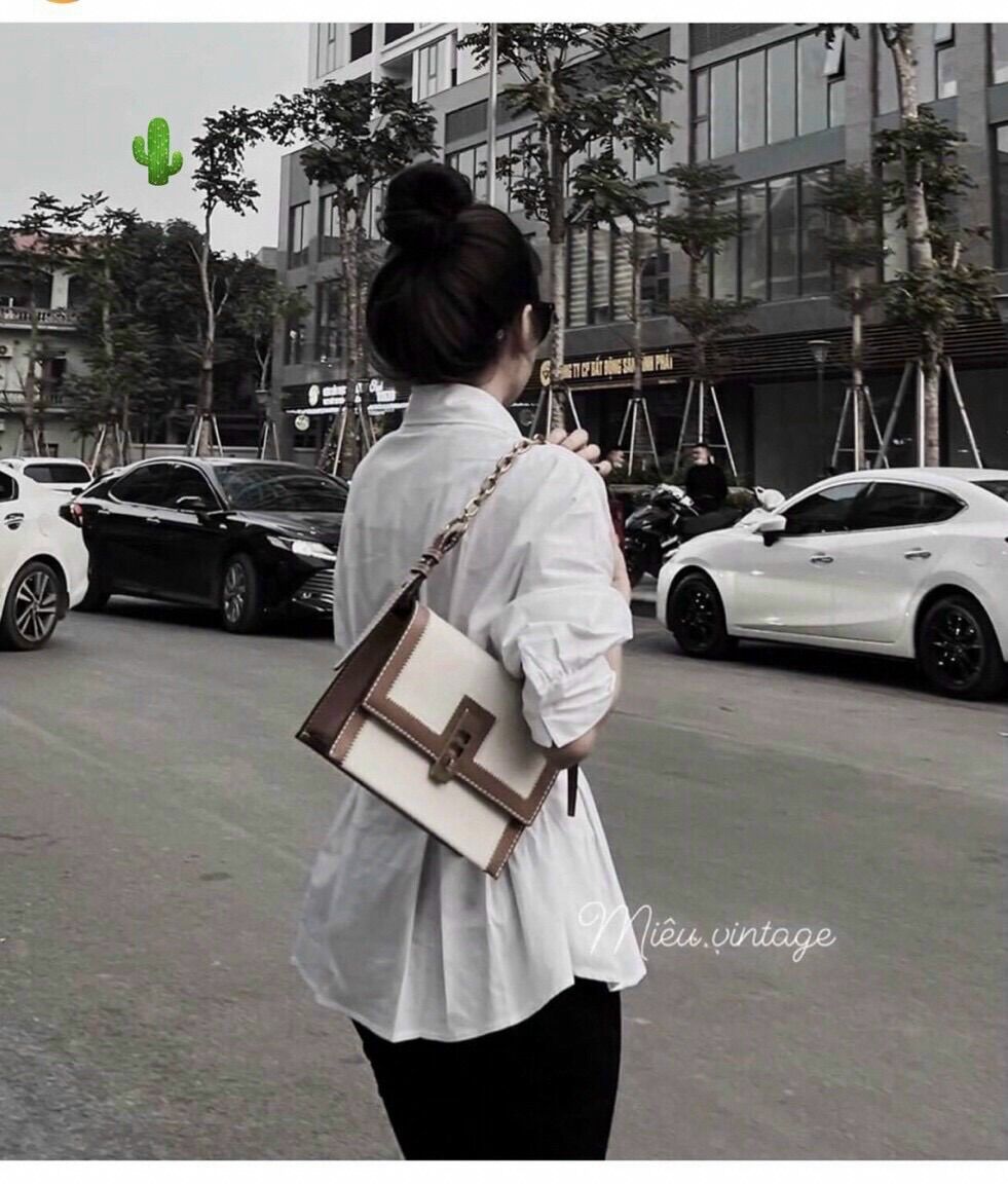 Áo sơ mi chiết eo trắng tinh khôi