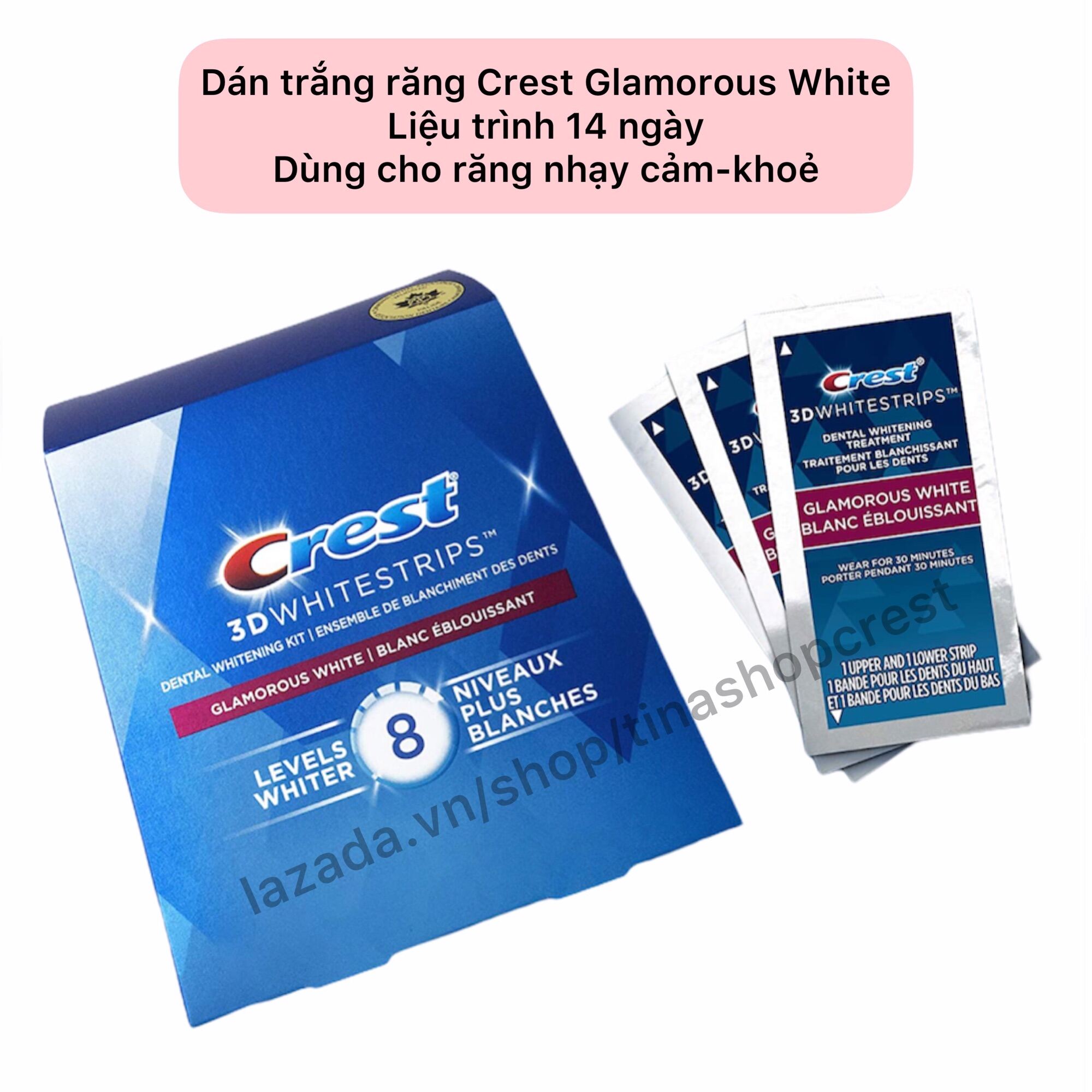 Hộp Dán Trắng Răng Crest 3D White Glamorous Liệu Trình 14 Gói