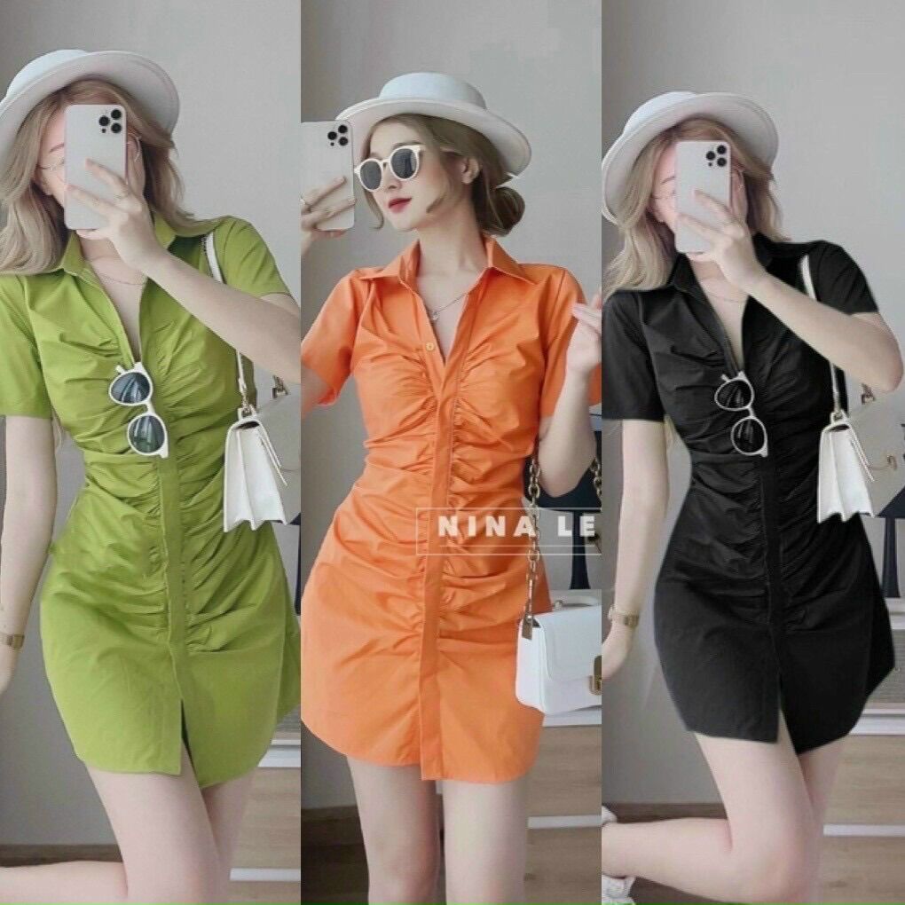 Đầm sơmi nhún eo