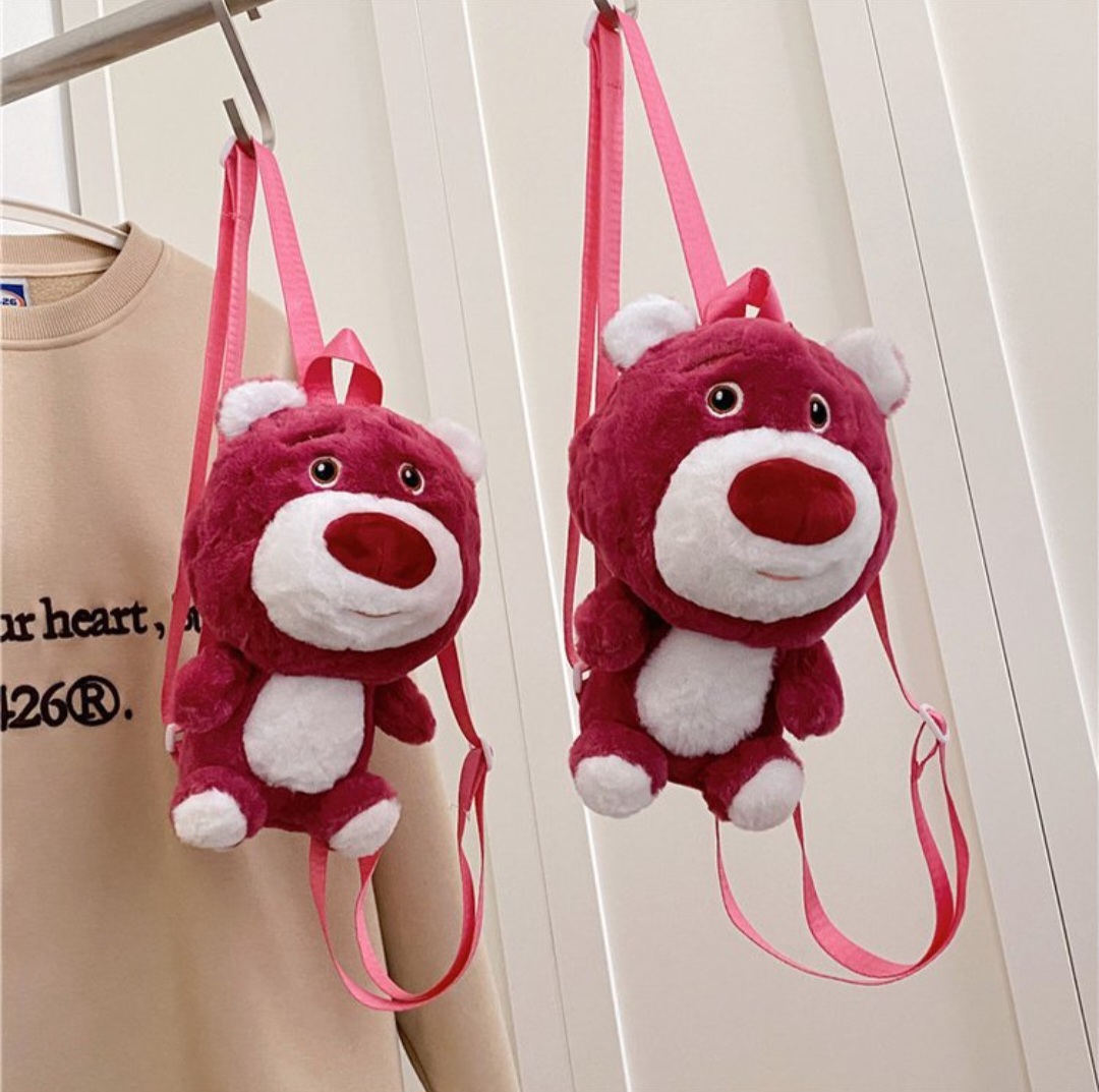 Ba lô nữ, ba lô bé gái hình gấu dâu hồng l.o.s.t.o nhồi bông dễ thương size mini