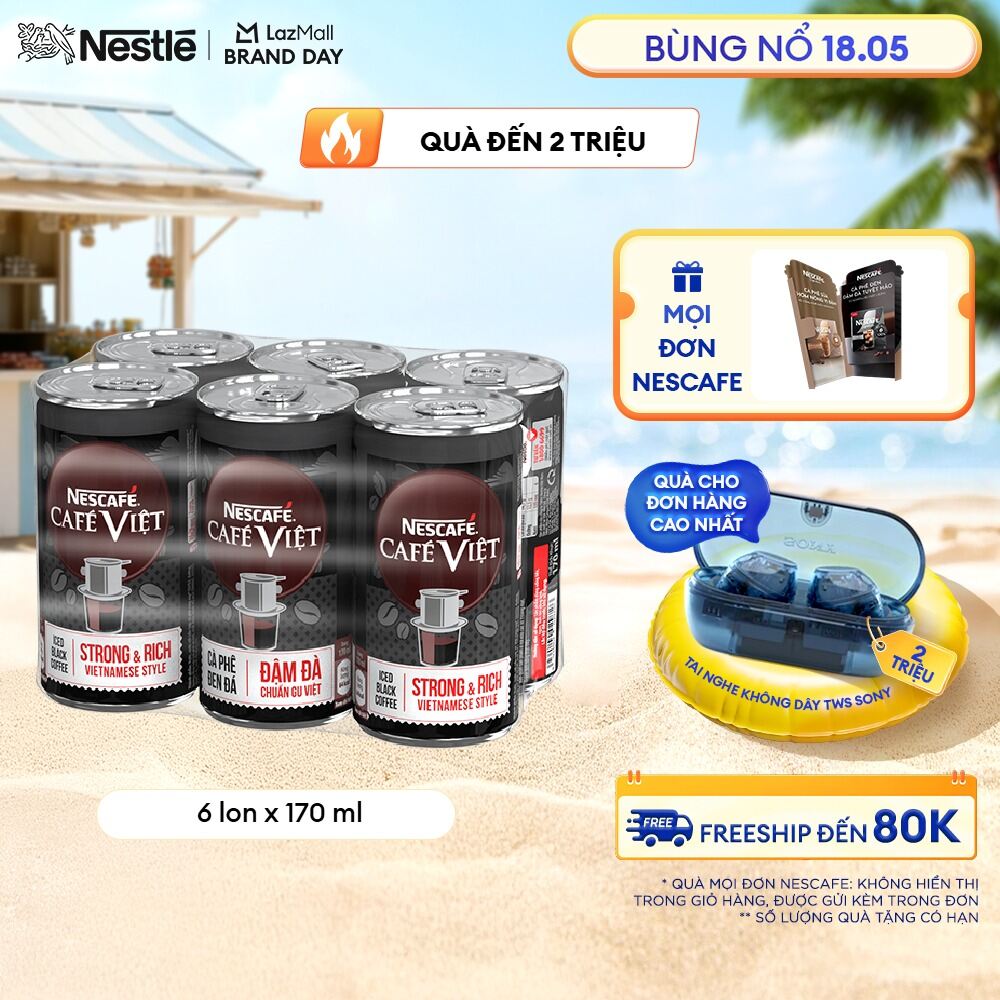 [ƯU ĐÃI THÁNG 5] Lốc 6 Lon Cà phê đen uống liền NESCAFÉ® CAFÉ VIỆT (lon 170 ml)