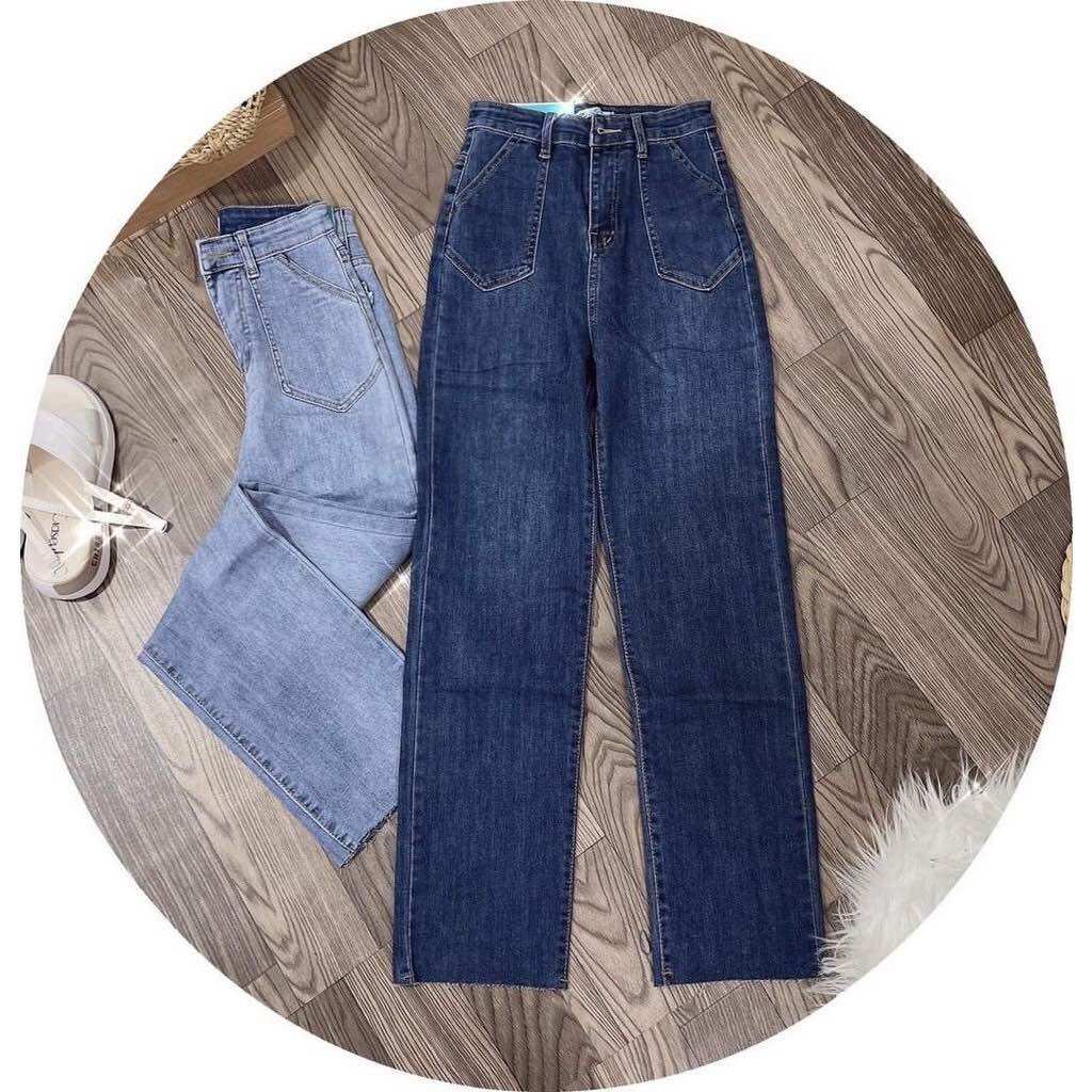Jeans dài co giãn ống đứng túi xéo
