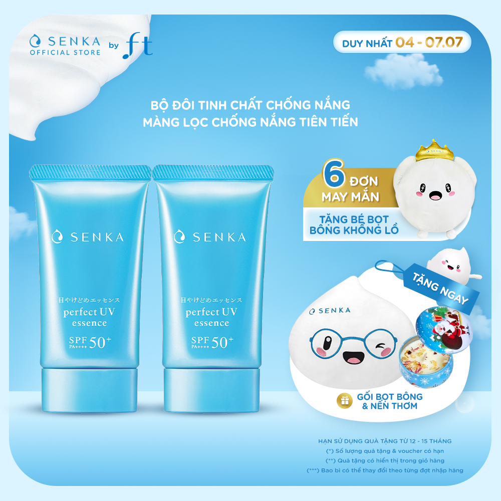 Bộ đôi Kem chống nắng nâng tông cho da dầu dạng essence SENKA PERFECT UV ESSENCE A 50GX2