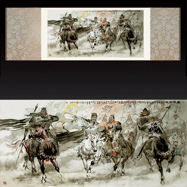 Three Kingdoms Teacher's Table Ink Character Calligraphy and Painting Banner Decorative Painting Features Hotel Hanging Picture Zhuge Liang Silk Scroll Painting