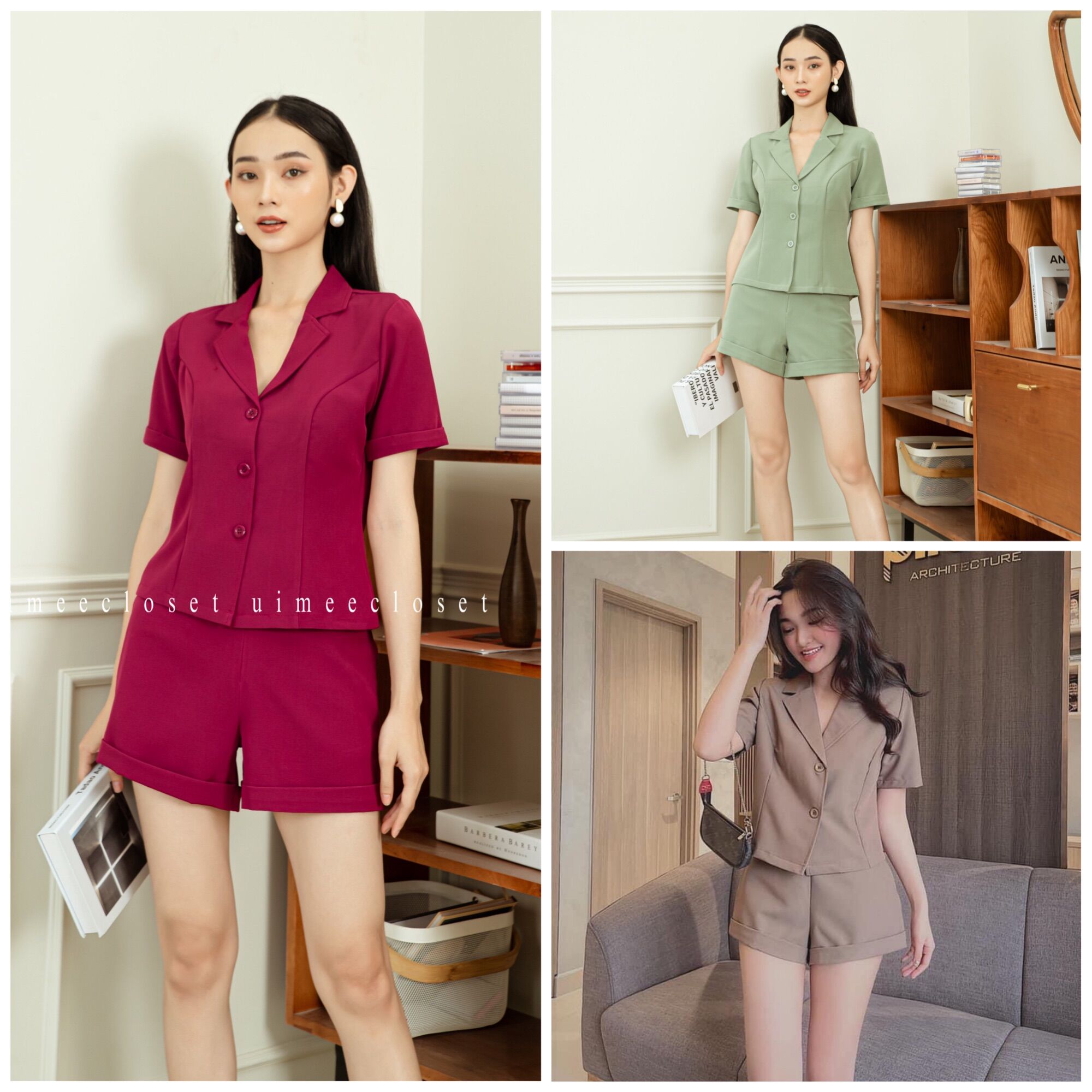 Set bộ thời trang áo vest tay ngắn phối quần đùi sang chảnh quý cô công sở