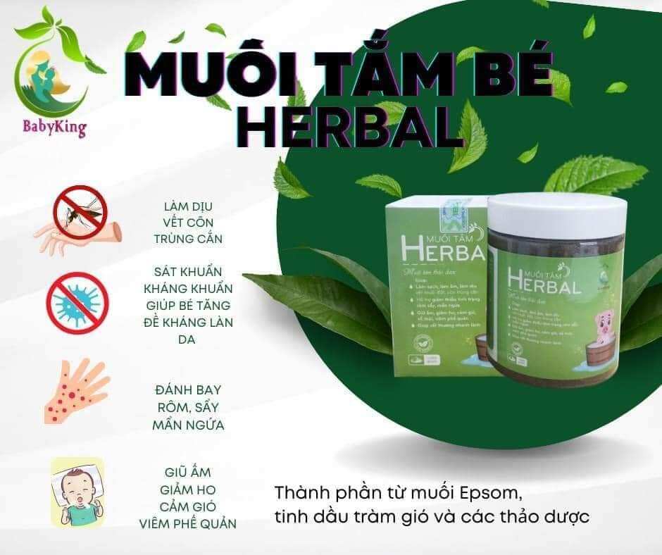 MUỐI TẮM BÉ HERBAL 400g ( muối tắm thảo dược rôm , sảy , hăm tả )