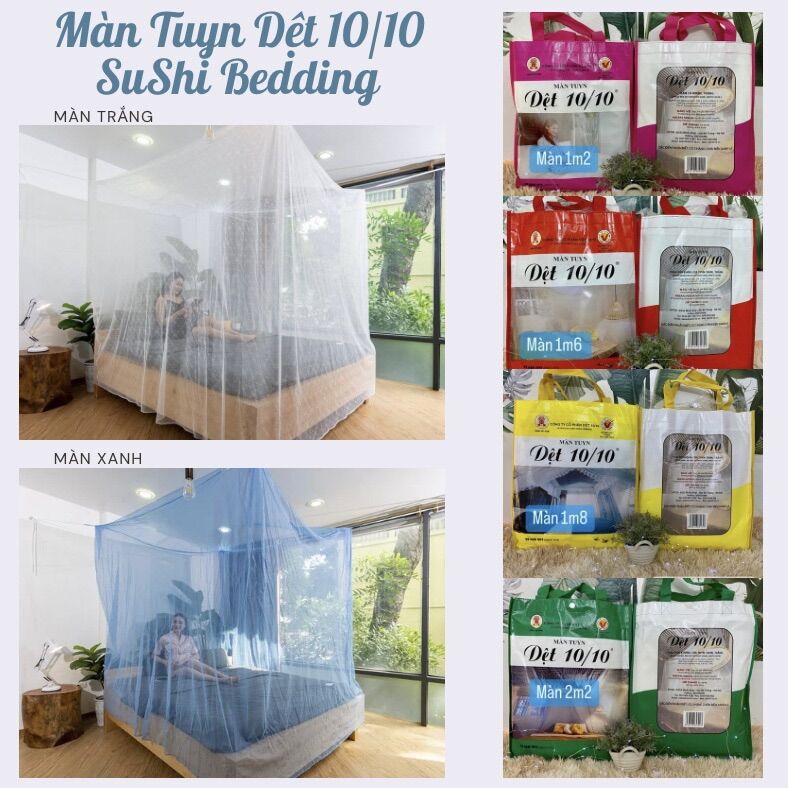 Màn tuyn dệt 10/10 cao cấp - mùng ngủ - màn chống muỗi chống côn trùng - hàng chính hãng - kích thước 1m2, 1m6, 1m8, 2m2