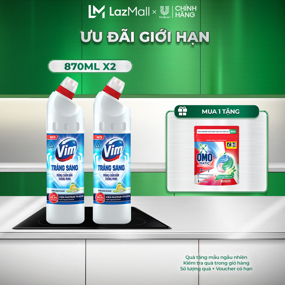 Combo 2 Gel Tẩy Bồn Cầu Vim Trắng Sáng Hương Chanh Sả Dịu Mát 870ml