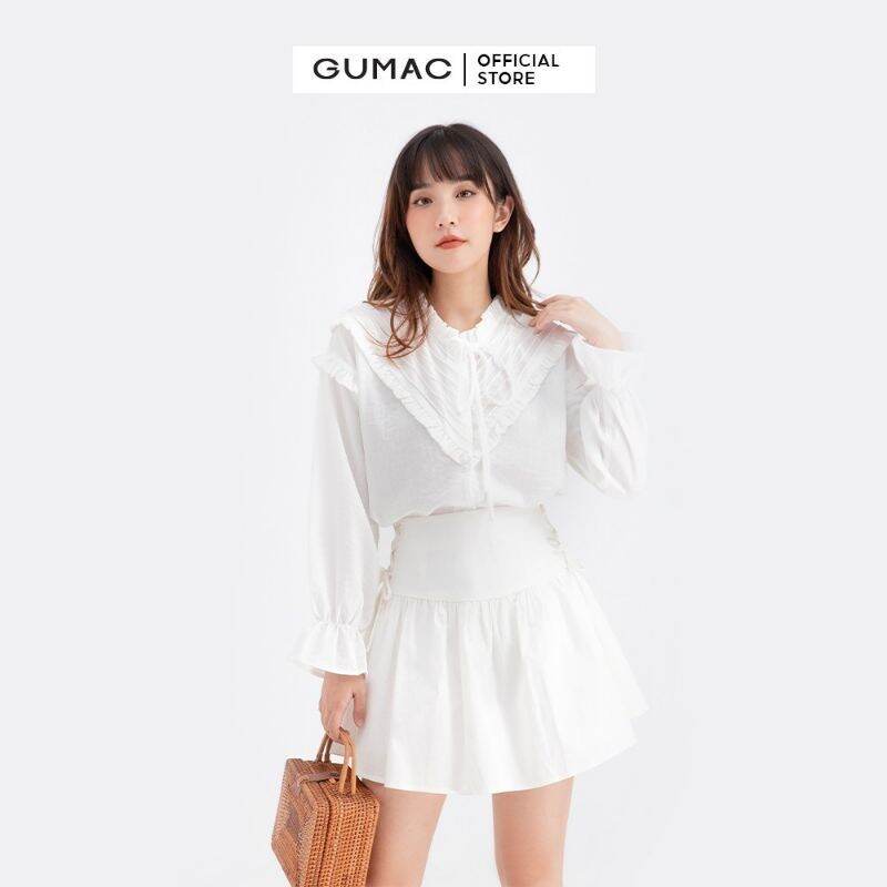 Áo sơ mi xếp ly ngực gumac ab638 màu trắng size s
