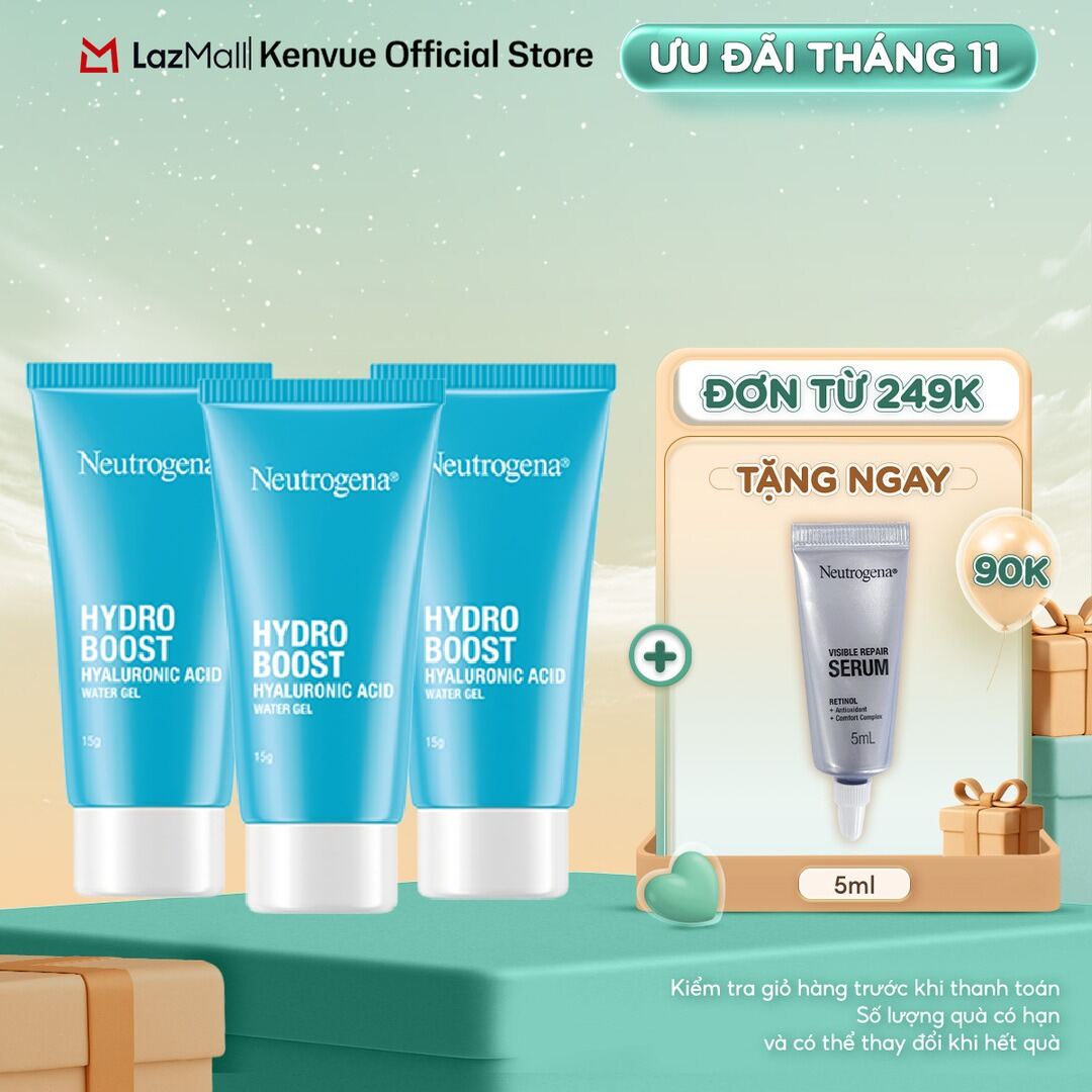 Combo 3 Kem dưỡng ẩm cấp nước Neutrogena® Hydro Boost Hyaluronic Acid Water Gel Mini 15gx3