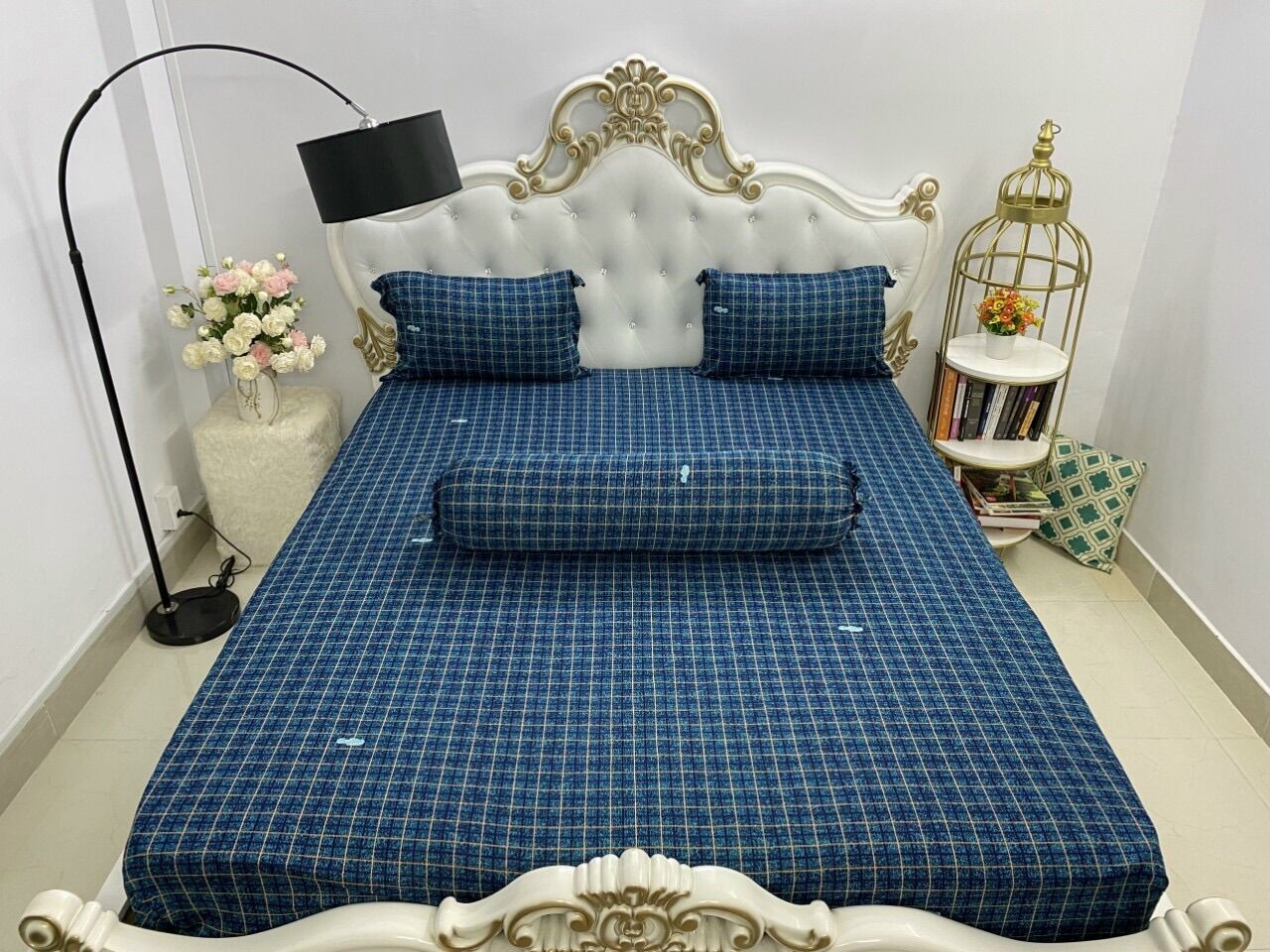 Bộ drap thun Hàn quốc 4 món hoạ tiết caro ( không phối)