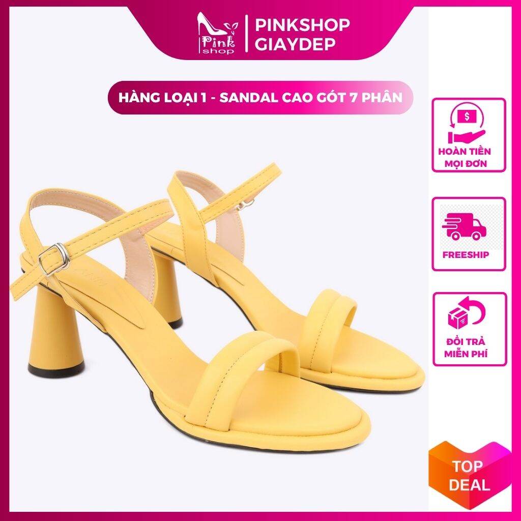 Giày cao gót PinkShopGiayDep sandal cao gót nữ kiểu mới đẹp đế vuông 7 phân quai ngang lót mút cực xinh SD7TLM