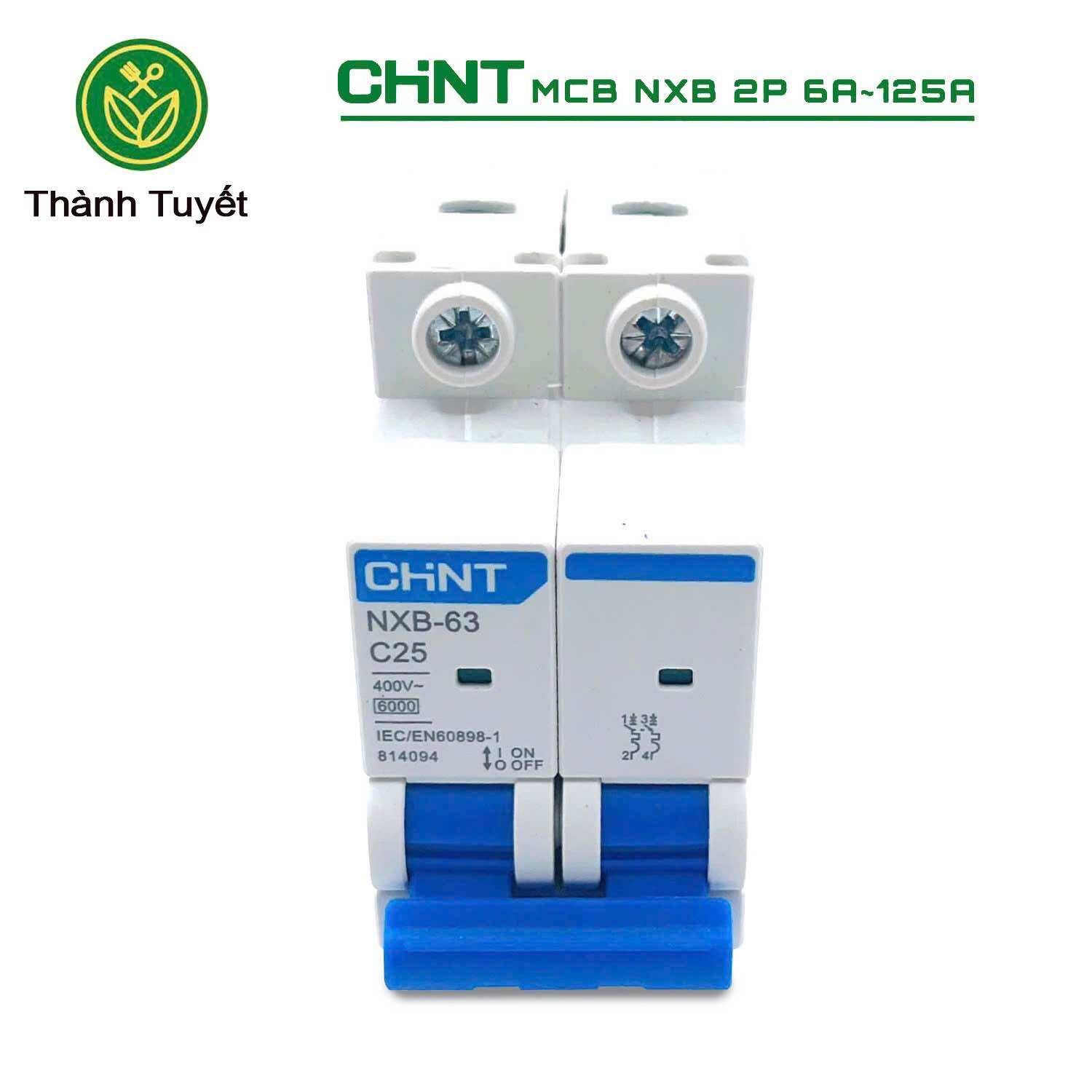 Aptomat MCB 2 Pha NXB-63 Chint 6A~ 63A, Dòng Cắt 6kA (Hàng chính hãng)