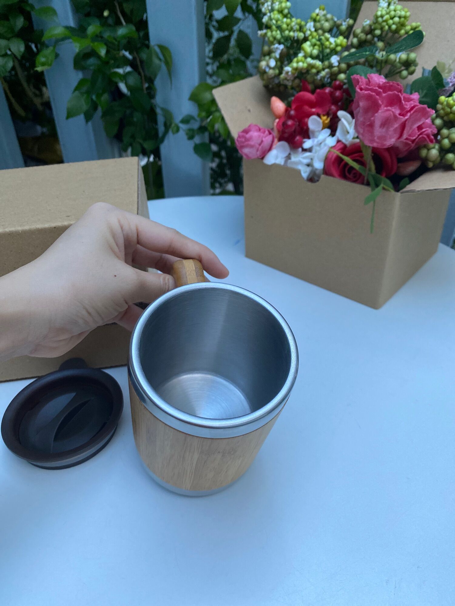 Cốc tre giữ nhiệt khắc hình ảnh cá nhân hoá