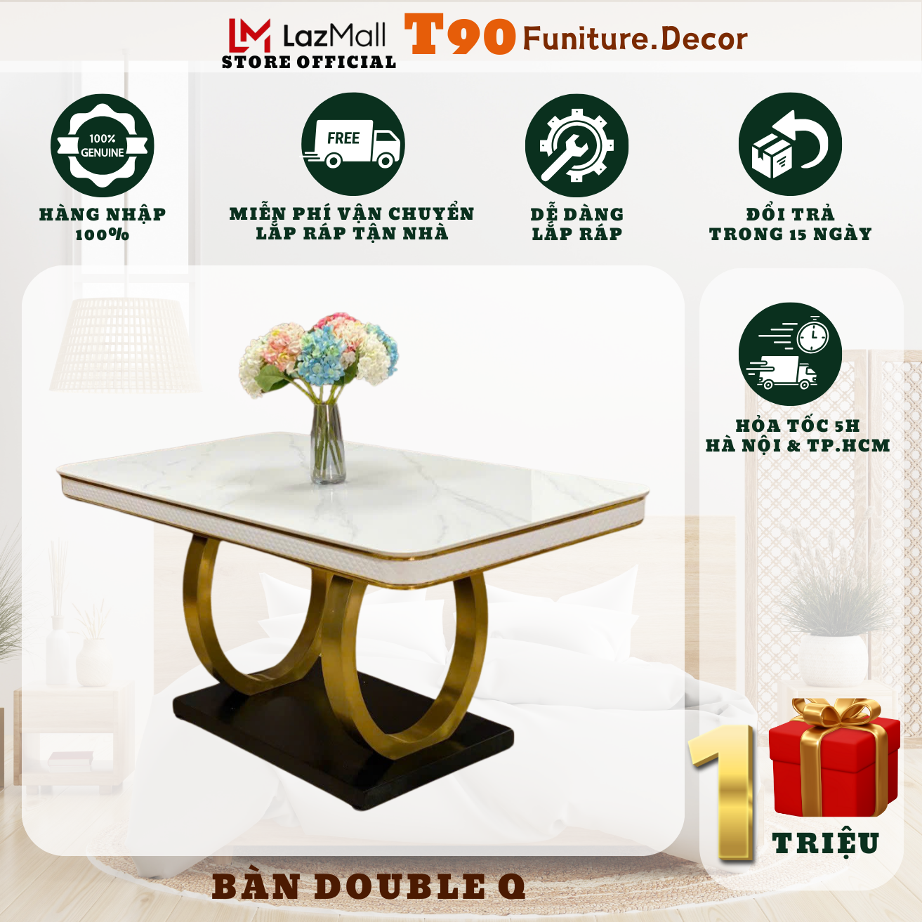Bàn ăn cơm t90 double q bọc da, chân mạ pvd. nhập khẩu cao cấp hiện đại, căn hộ chung cư nhà phố