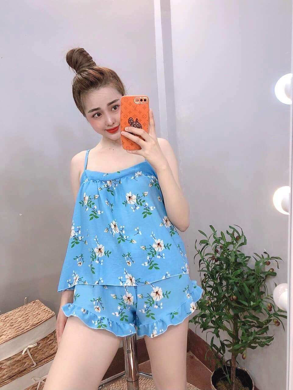 Đồ bộ ngủ lụa ngắn mặc nhà cho nữ - 04