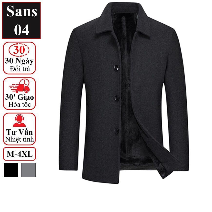 Áo khoác nam blazer dạ lót lông cừu Sans04 dáng ngắn dày cao cấp mangto hàn quốc trần bông bigsize màu đen xám