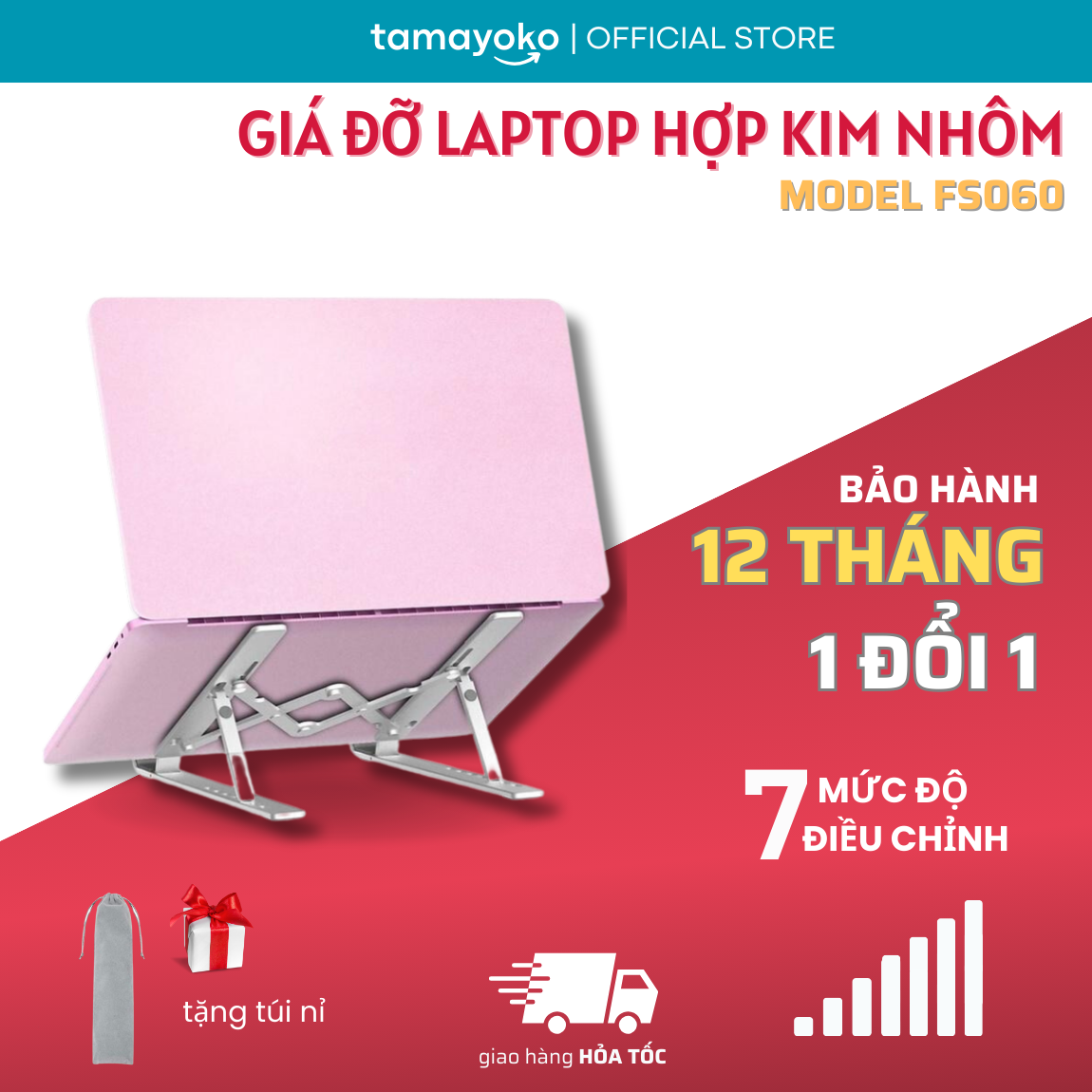 Giá Đỡ Laptop Hợp Kim Nhôm Cao Cấp Có Thể Gấp Gọn, Giúp Tản Nhiệt Laptop, Macbook, Máy Tính Xách Tay. 07 Vị Trí Điều Chỉnh Góc Độ. Hàng Chính Hãng Tamayoko