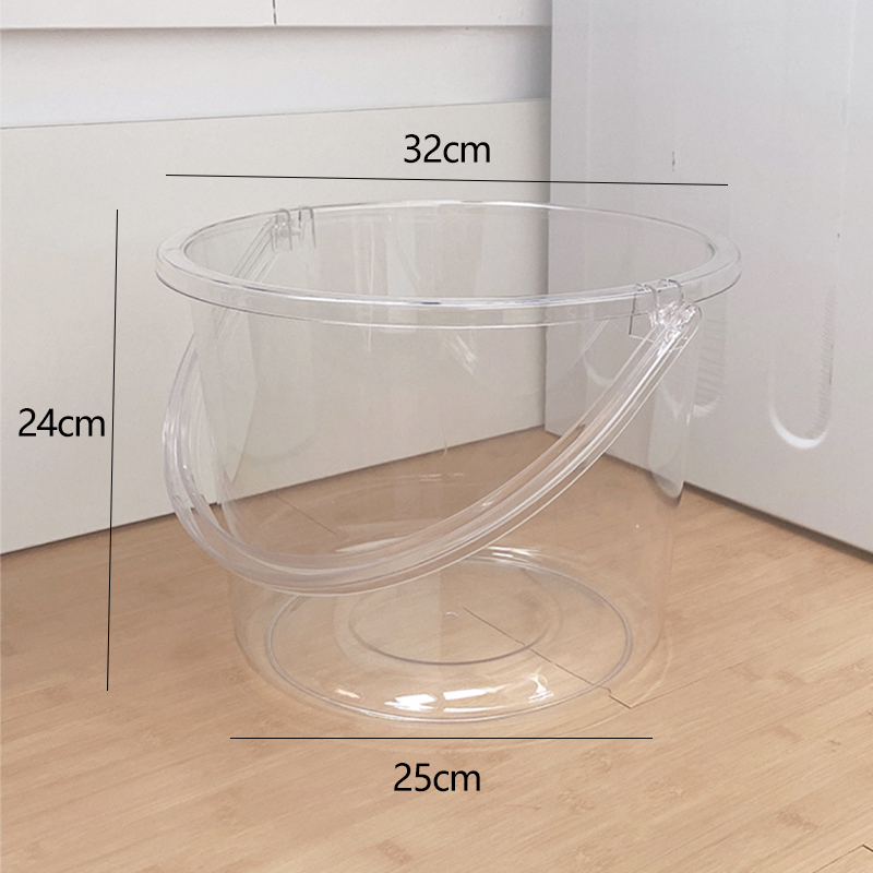 Xô nước trong suốt xô nhựa gia dụng acrylic xô trong suốt cỡ lớn ký túc xá xô tròn xô tắm có nắp cầm tay có thể ngồi