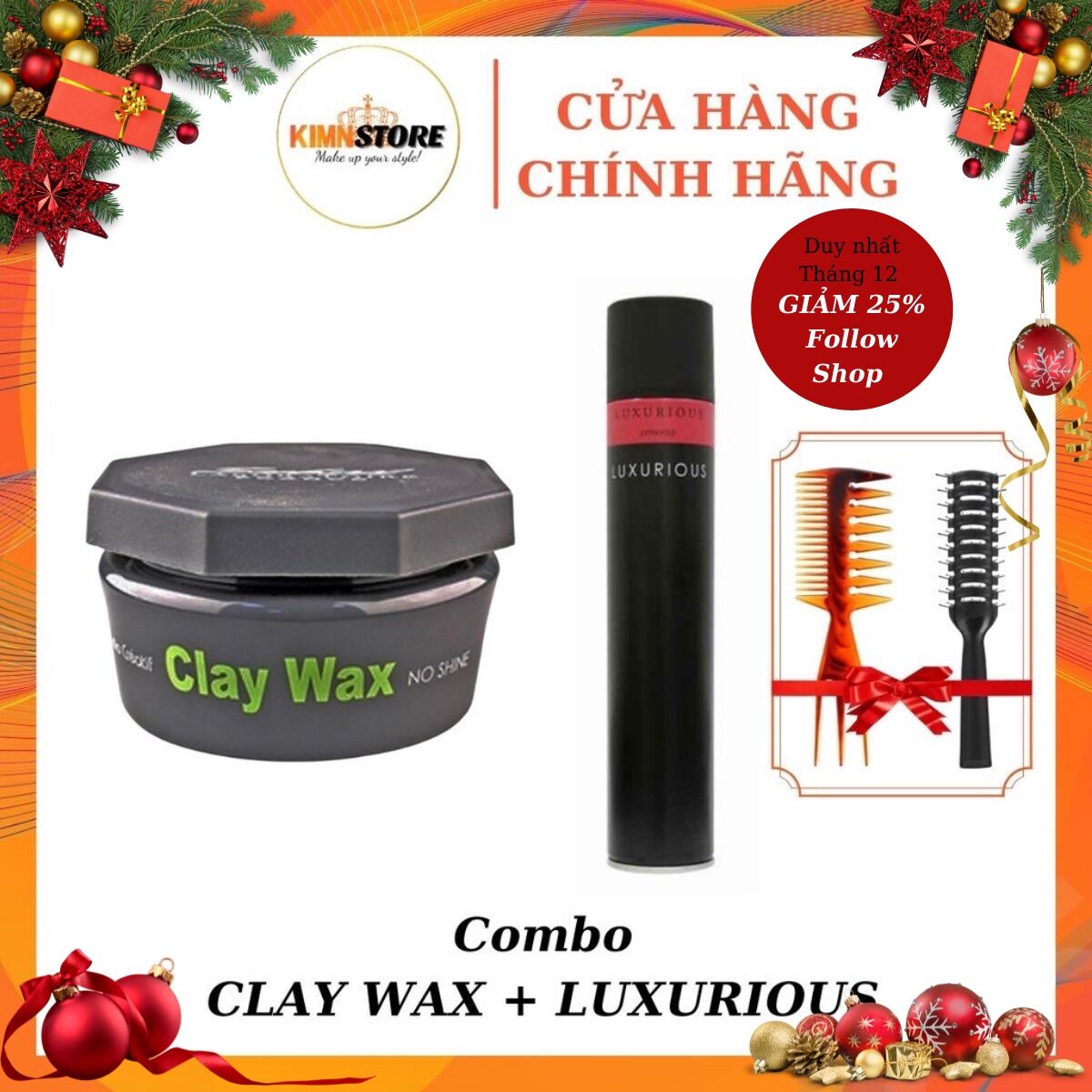 Combo Sáp vuốt tóc CLAY WAX 100g & Gôm xịt tóc nam (mẫu tùy chọn)