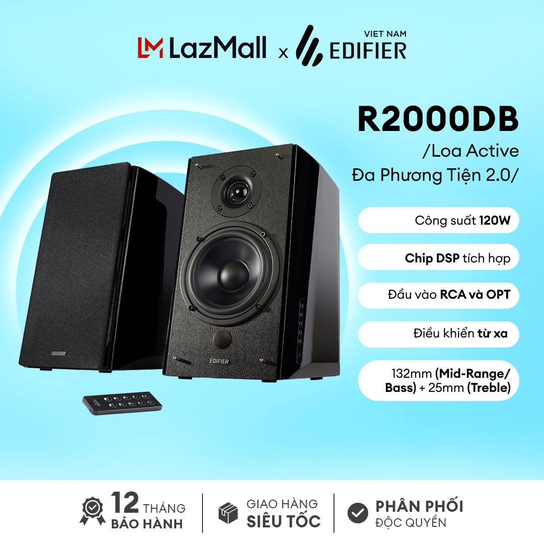 Loa Active Đa phương tiện 2.0 Edifier R2000DB Công suất 120W Đầu vào RCA và OPT Bảo hành 12 tháng