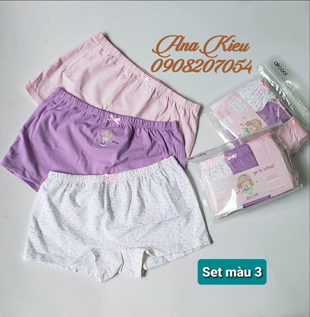 Set 3 Quần lót đùi bé gái 100% thun Coton hiệu Aircool