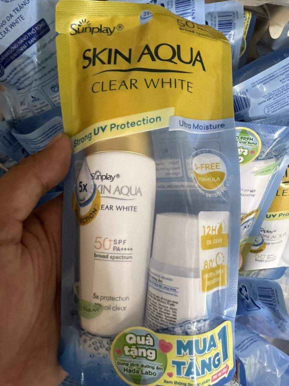 Sữa chống nắng Sunplay skin aqua clear white nắp vàng
