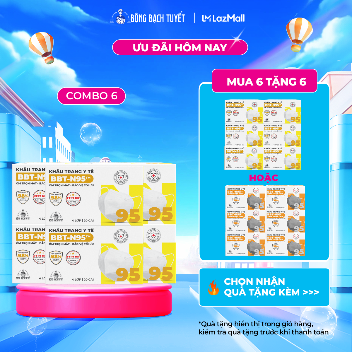 Combo 6 hộp khẩu trang bông bạch tuyết n95 - trắng
