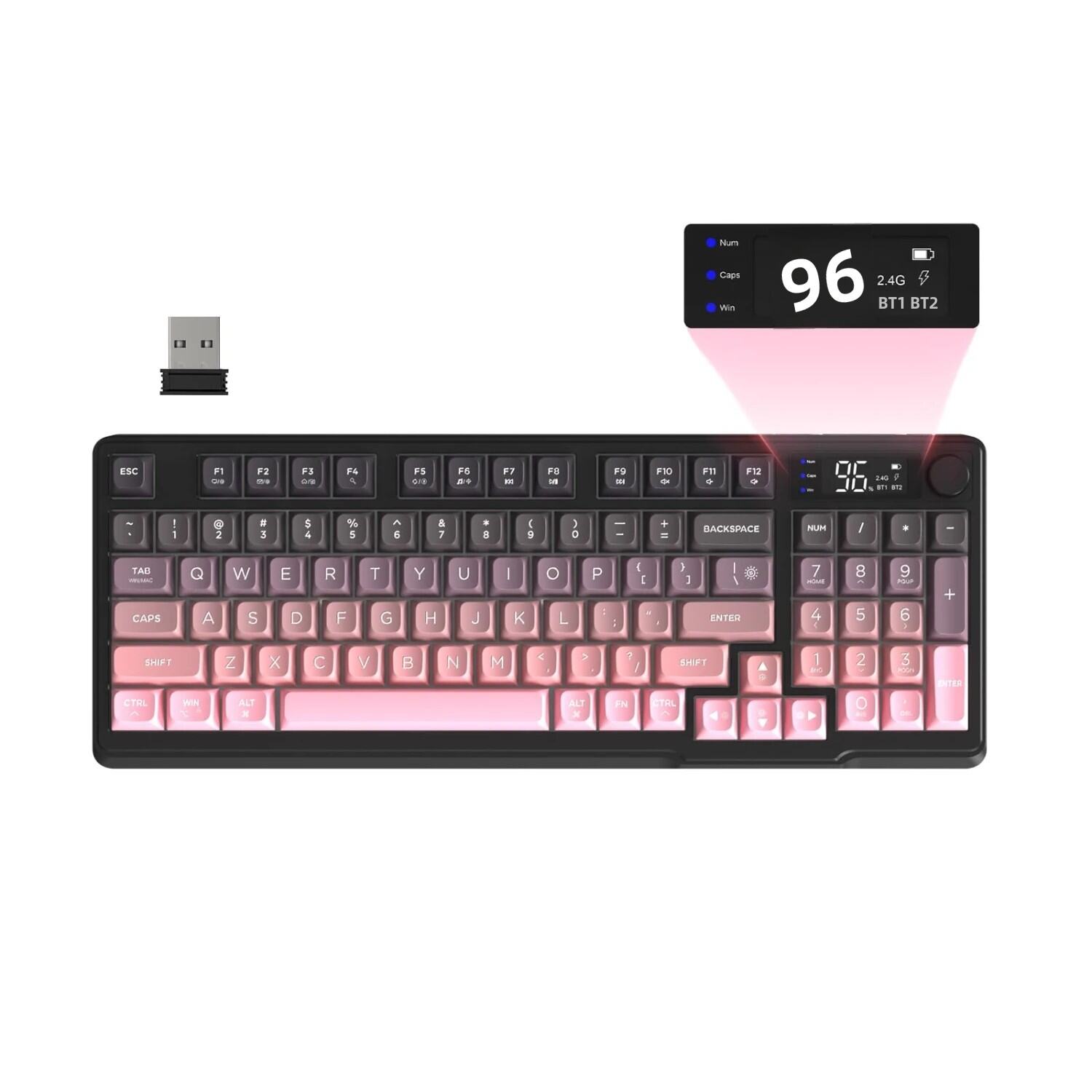 Bàn Phím Chơi Game Không Dây Freewolf M96 Đèn Nền RGB LED Điều Khiển Núm Xoay Kết Nối BT/2.4G Keycap