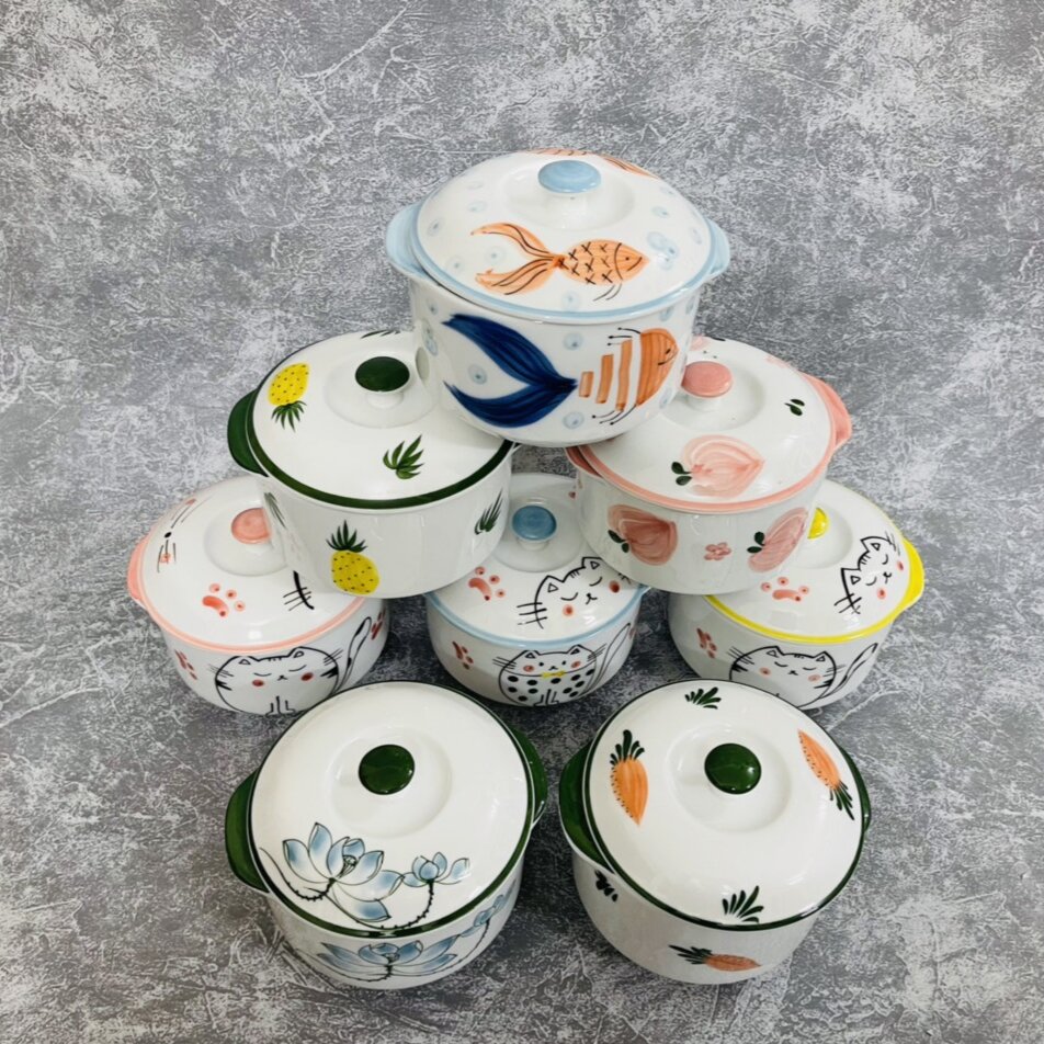 Thố chưng yến,đựng cơm,đựng canh có nắp đậy.Dung tích 600ml hàng gốn sứ Bát Tràng