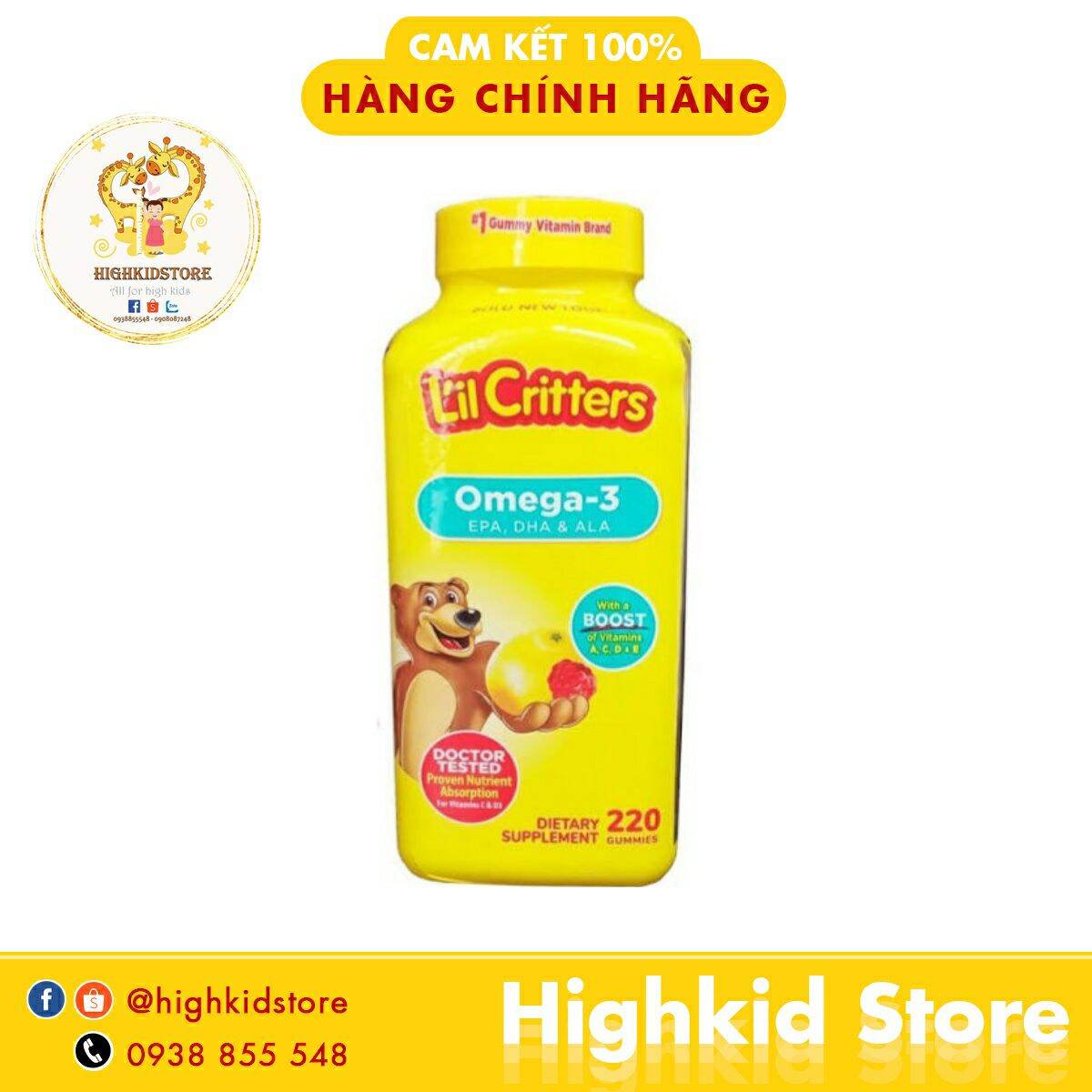 Kẹo gấu dẻo lil critters omega-3 dha gummy lọ 220 viên của usa cho bé