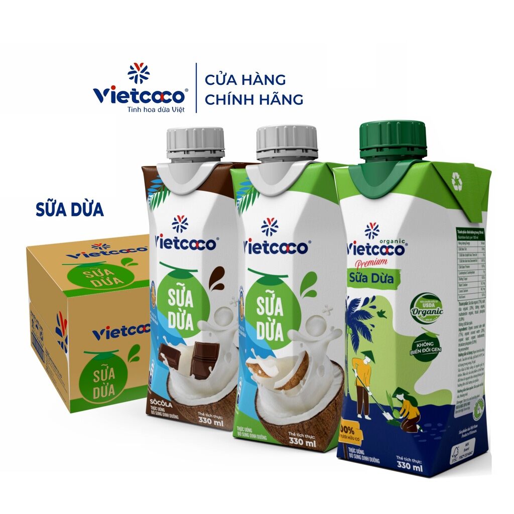 Sữa dừa nguyên vị Vietcoco hộp giấy nắp vặn 330ml giàu vitamin khoáng chất bổ dưỡng