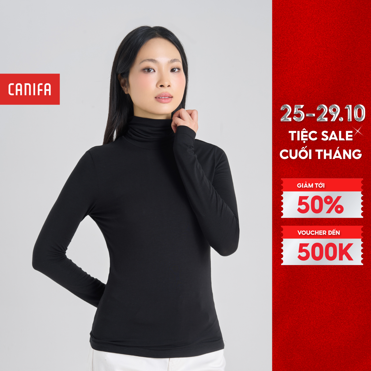 Áo giữ nhiệt nữ công nghệ heatplus CANIFA nguyên liệu mềm mịn co giãn đàn hồi tốt ôm sát sinh nhiệt giữ ấm cho cơ thể 6IT23W003 MS24