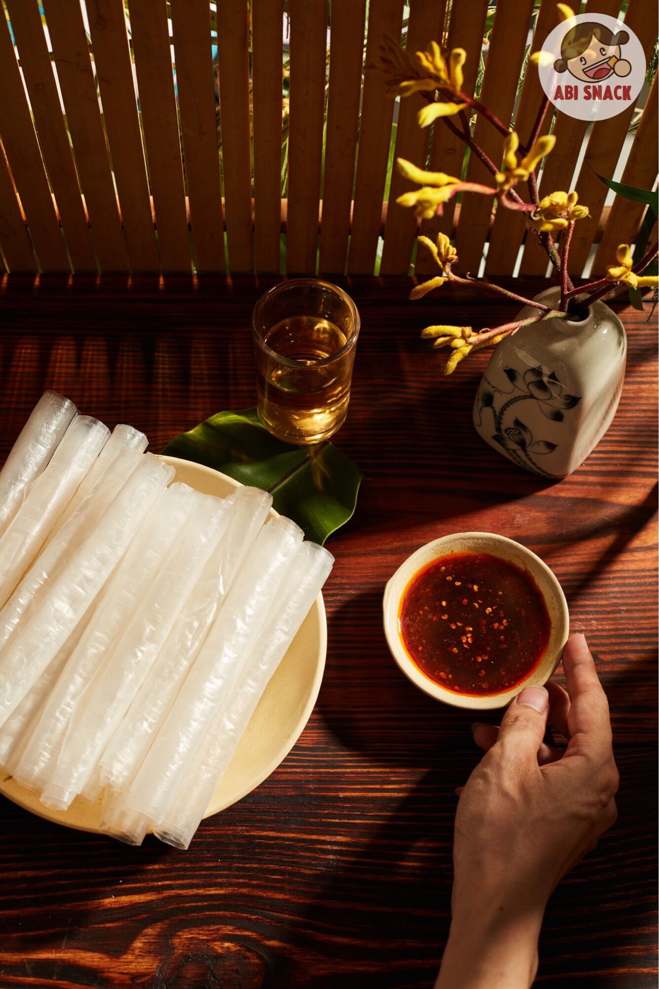 Bánh tráng sate cay Abi chấm sốt độc quyền