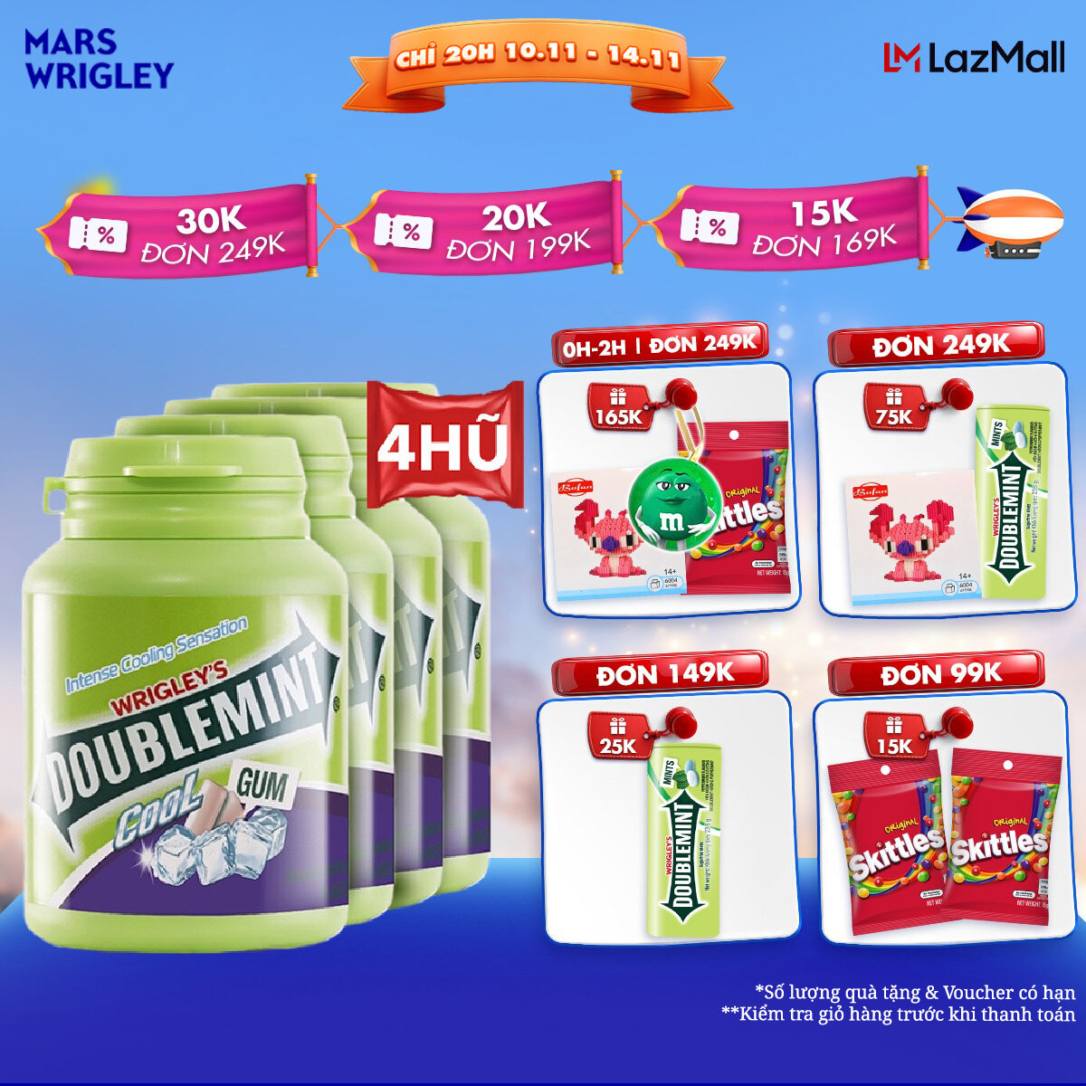 Combo 4 hũ kẹo Sing-gum Doublemint hương nho hũ 40 viên