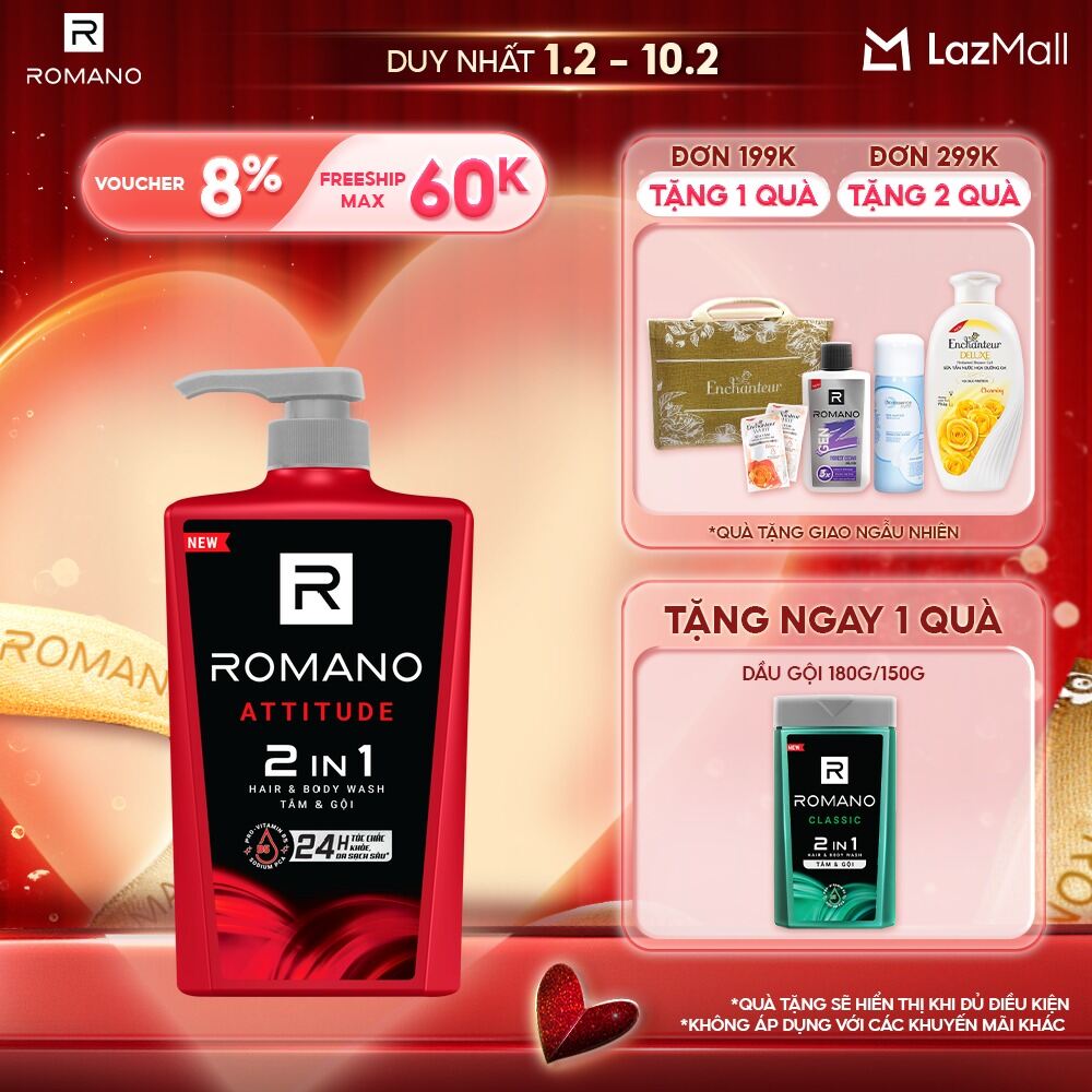 Tắm gội 2 trong 1 Romano 2in1 Attitude 650g/chai