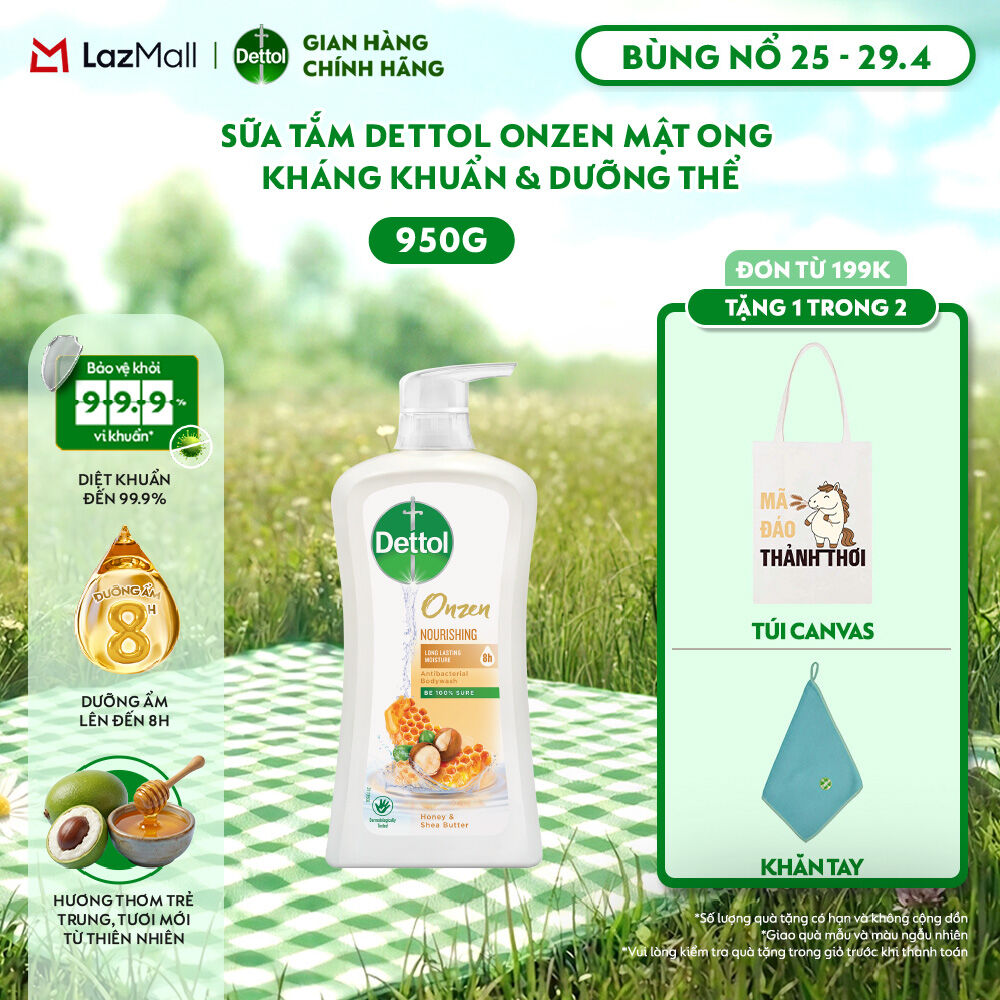 Sữa tắm Dettol Onzen Dưỡng Da Mật Ong Kháng Khuẩn Dưỡng Thể 950g